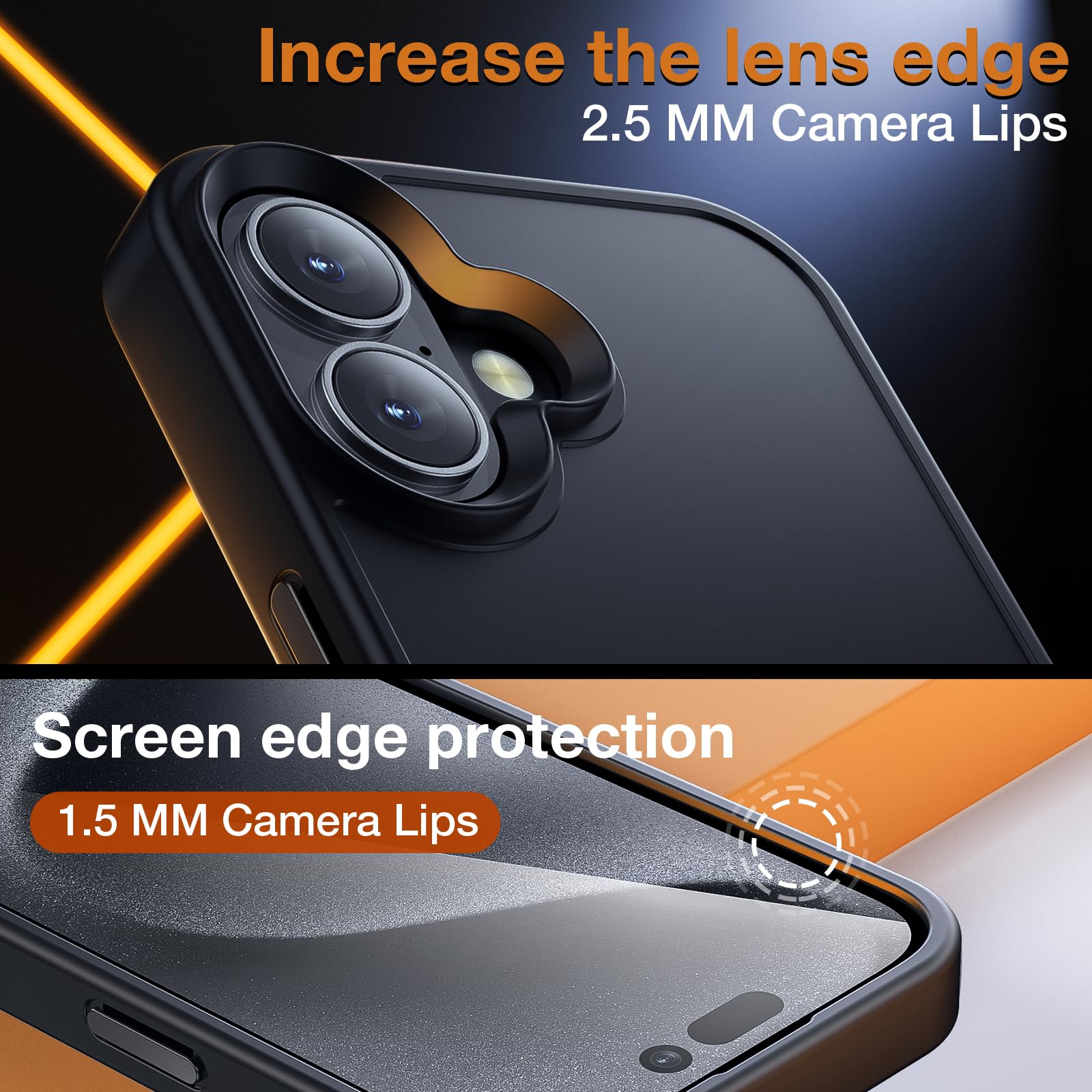 Shockproof iPhone 16 Case - Military Grade Drop Protection, Slim Translucent Hard Back Cover (Black) | Perfect for Outdoor Adventures, Gym Workouts & Everyday Protection