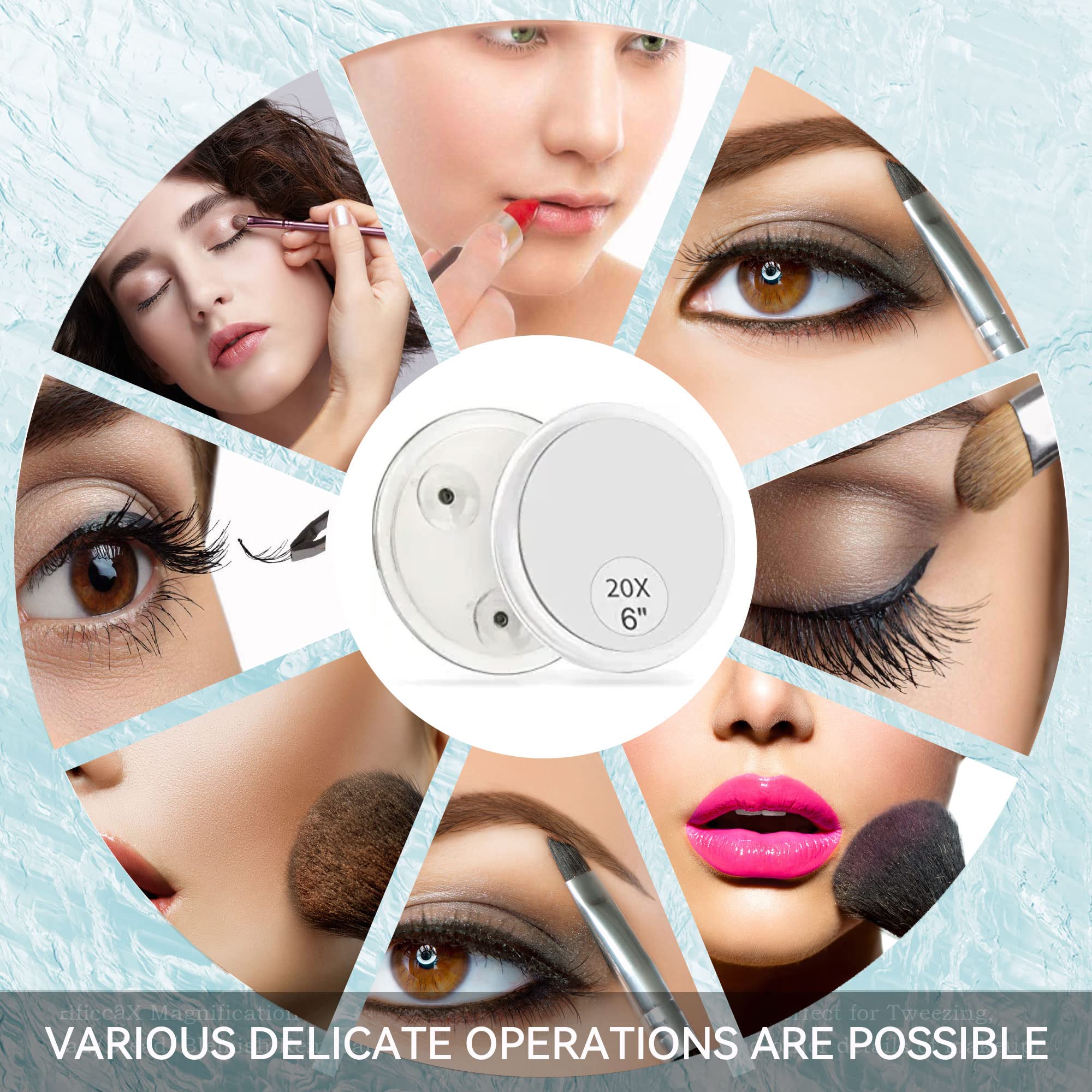 20x Magnifying Mirror with Suction Cup - 6 Inch Close Up Makeup Mirror for Precise Eyebrow Shaping, Skincare & Shaving - Bathroom Vanity Mirror with Super Magnification for Flawless Beauty Routine