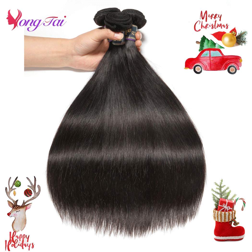 100% Unprocessed Malaysian Straight Virgin Hair Bundles 12 14 16 Inches - No Tangling No Shedding Human Hair Extensions (1B Color) for Styling, Weaving & Everyday Wear