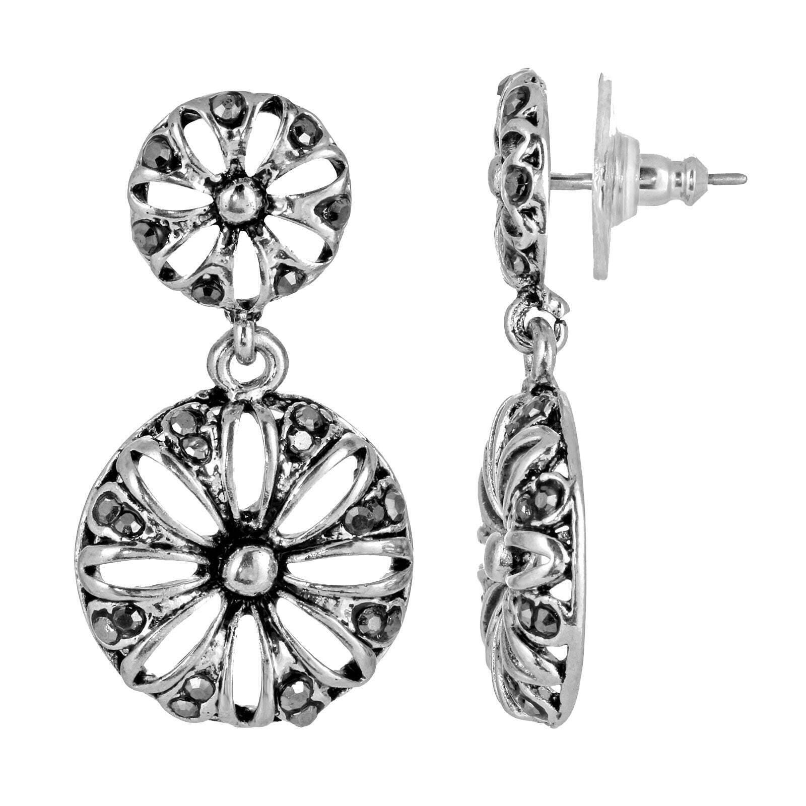 1928 Jewelry Hematite Color Accent Drop Earrings for Women - Elegant Dangle Earrings for Party, Wedding & Evening Wear
