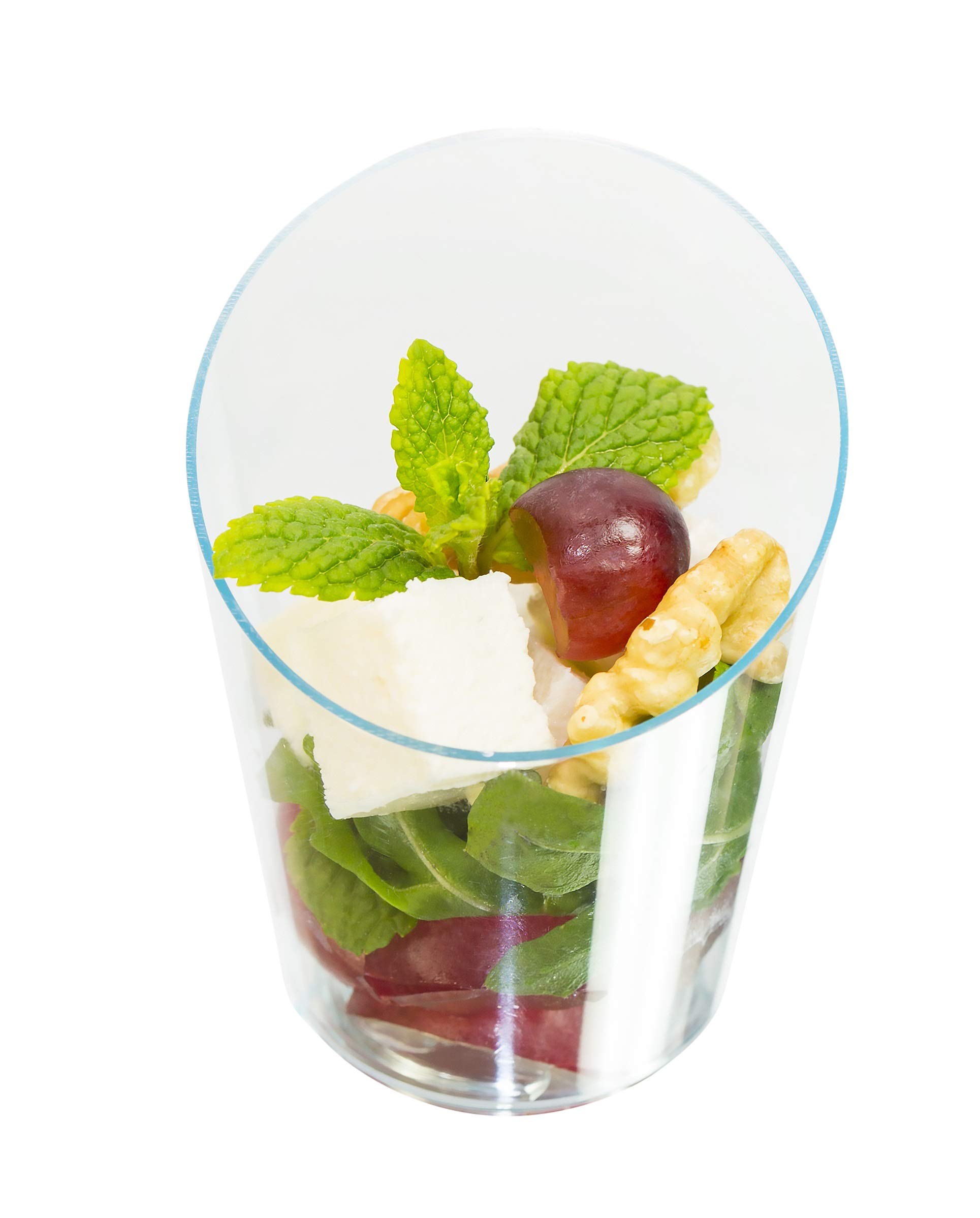 320-Pack Clear Plastic Slanted Round Dessert Cups with Spoons - 3oz Mini Appetizer & Shot Glasses - Disposable/Reusable for Parties, Catering & Dessert Sampling