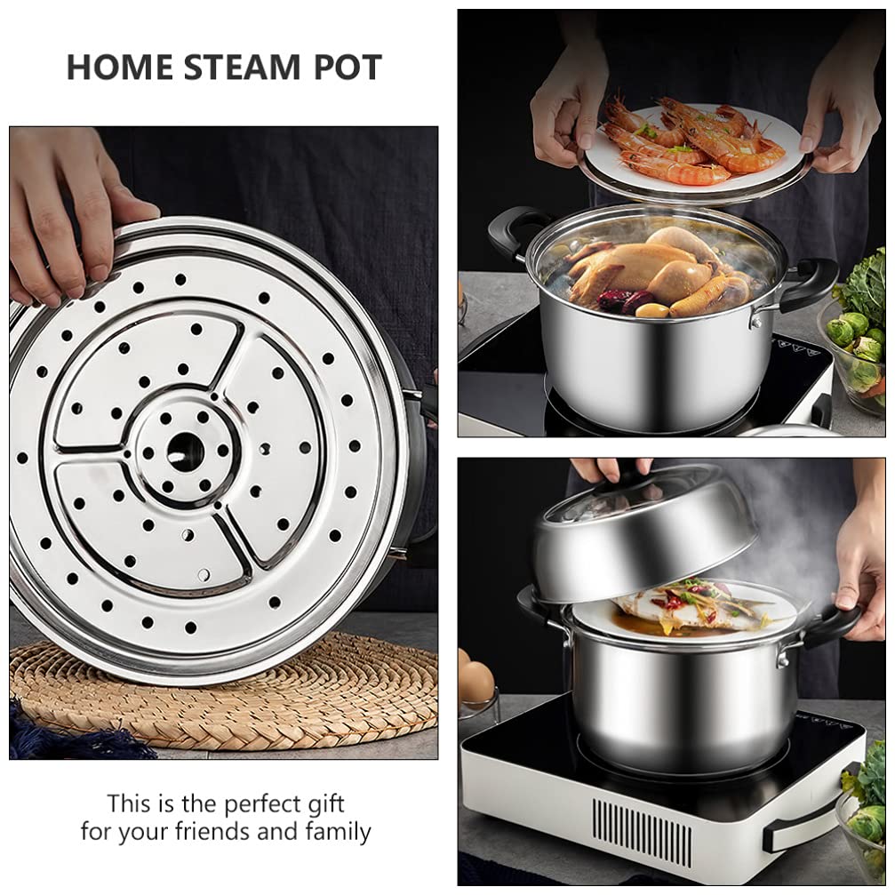 1pc Stainless Steel Steamer Stockpot - 5QT Multi-Purpose Kitchen Cookware for Soup, Vegetables & Seafood | Perfect for Home Cooking, Meal Prep & Healthy Steam Cooking
