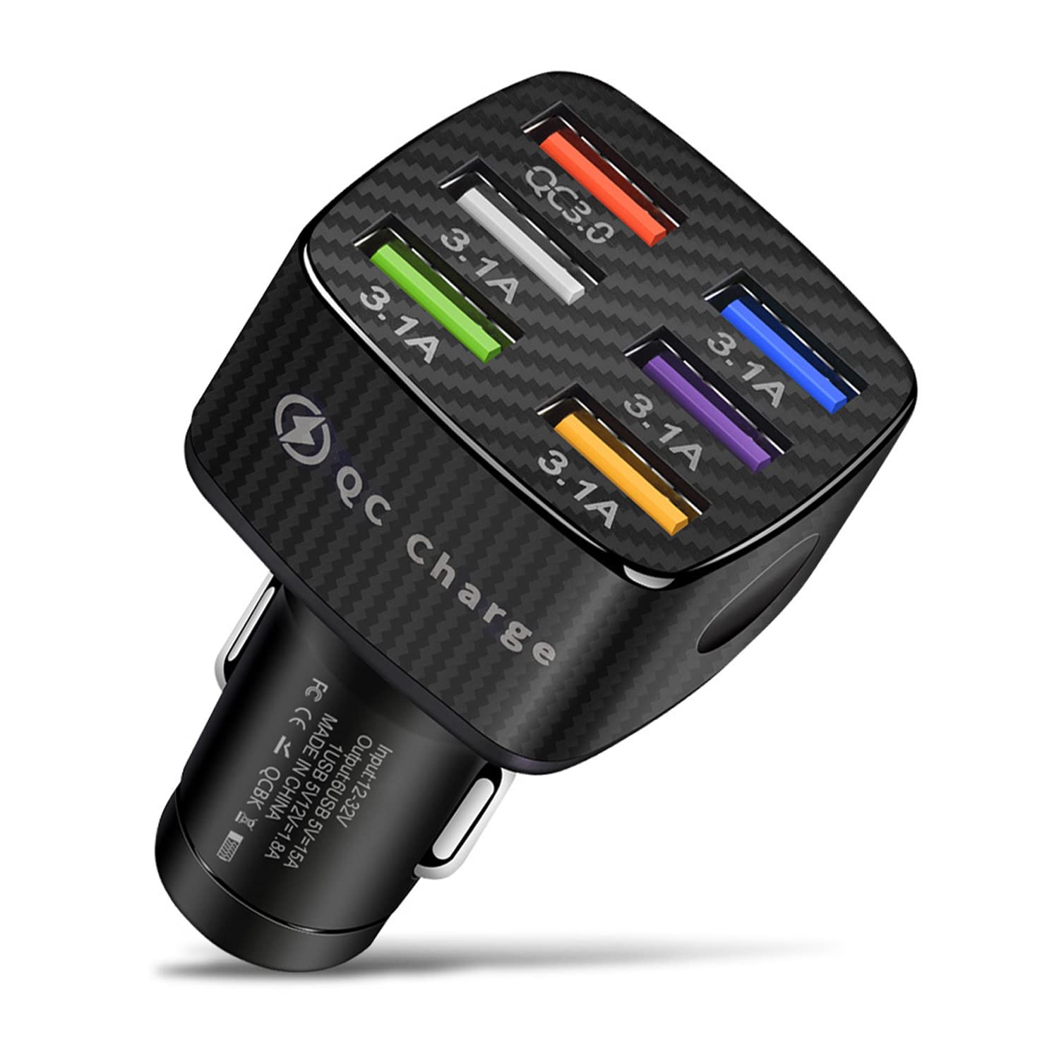6-Port USB QC3.0 Fast Car Charger Adapter - Multi-Port Phone Charger with LED Display for iPhone, Android & Smart Devices | Universal Vehicle Accessory for Cars, Trucks & SUVs | Perfect for Road Trips, Commuting & Family Travel (Black)