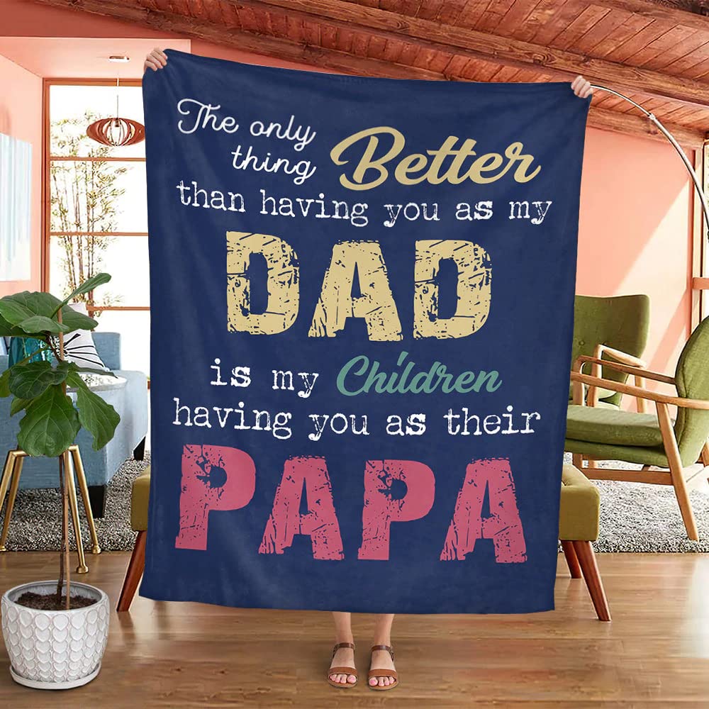 Custom Personalized Fleece Sherpa Blanket Gift for Grandpa - Kids Names Engraved - Father's Day Present for Papa - Cozy Sofa & Couch Throw - Perfect for Family Movie Nights & Grandparent Bonding Time