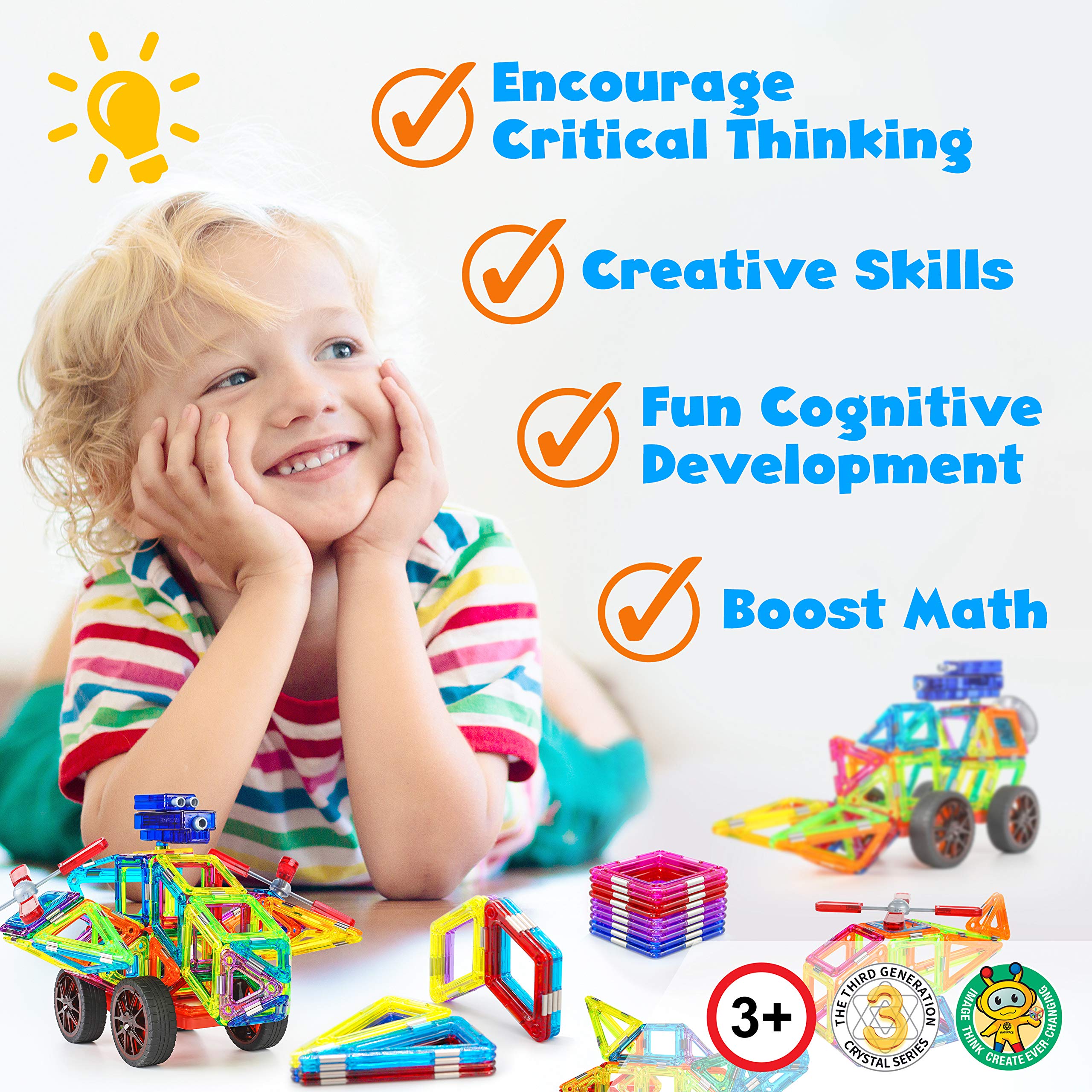 Magnetic Building Blocks for Kids - 102pcs Educational STEM Toys with Car Accessories, Safe Preschool Learning Toys for 3+ Year Old Boys & Girls | Creative Play, Classroom Activities, Birthday Gifts - Hurtle HURMT102