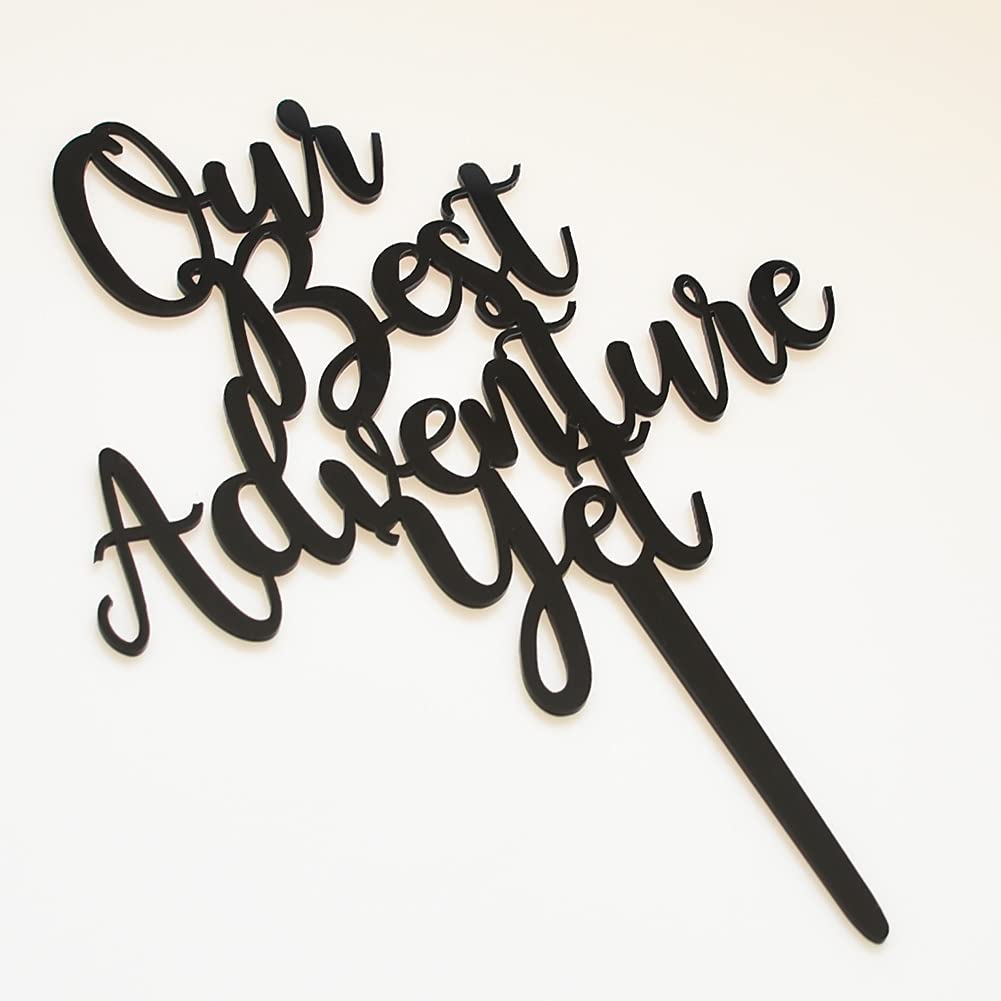 Adventure Awaits Acrylic Mirror Black Cake Topper - Perfect for Wedding, Travel & Adventure Themed Parties - Ideal for Anniversary, Birthday & Special Occasion Decorations