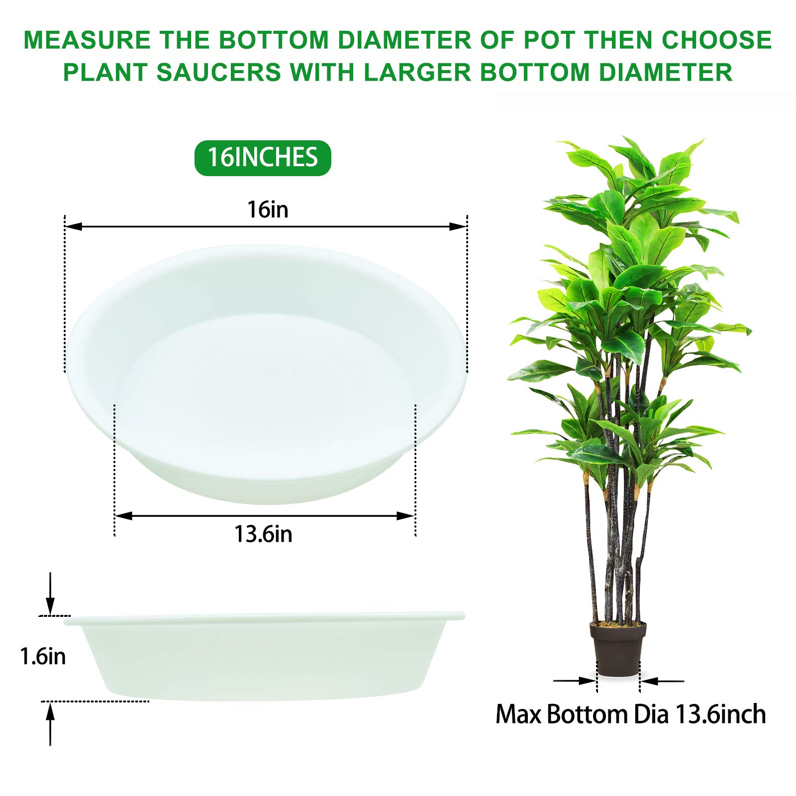3 Pack Heavy Duty 16 Inch Plant Saucers - Sturdy Drip Trays for Indoor & Outdoor Plants (White) - Perfect for Pots, Planters & Garden Drainage Protection