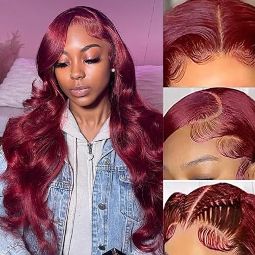 Long Wine Red Wigs for Women - 70cm Wavy Curly Synthetic Hair with Natural Center Bangs | Perfect for Cosplay, Halloween Costumes & Daily Fashion Styling