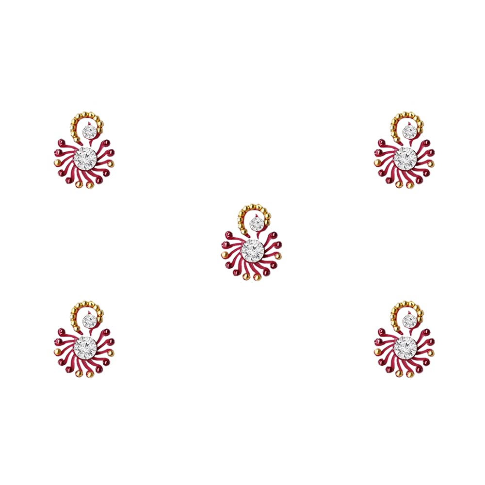 Comet Busters Maroon Fancy Bindis with Gold Beads (BV1128) - Indian Bridal Jewelry for Weddings & Festivals
