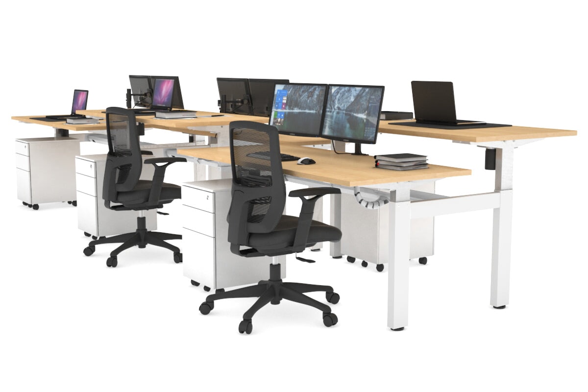 Adjustable 6-Person H Bench Workstation with White Frame - 1200L x 700W - Perfect for Office, Classroom, or Conference Room Use