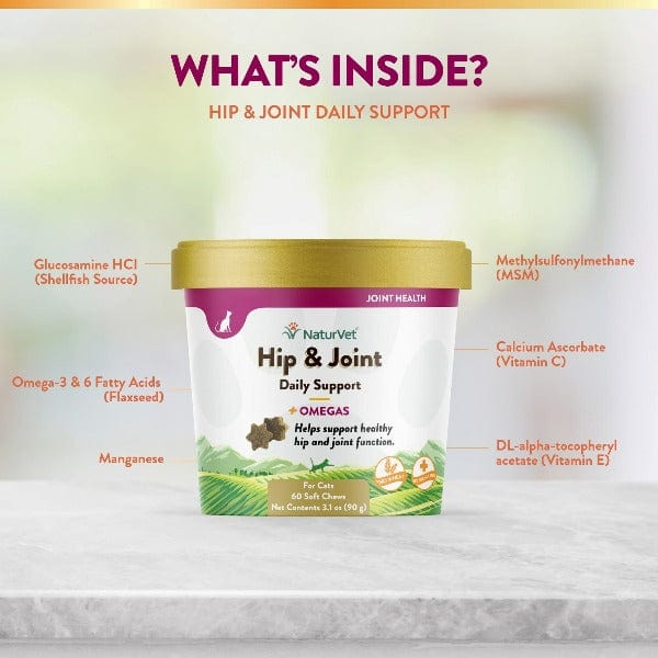NaturVet Hip & Joint Soft Chews for Cats with Omega-3 - Supports Joint Health & Mobility - Perfect for Senior Cats & Active Felines