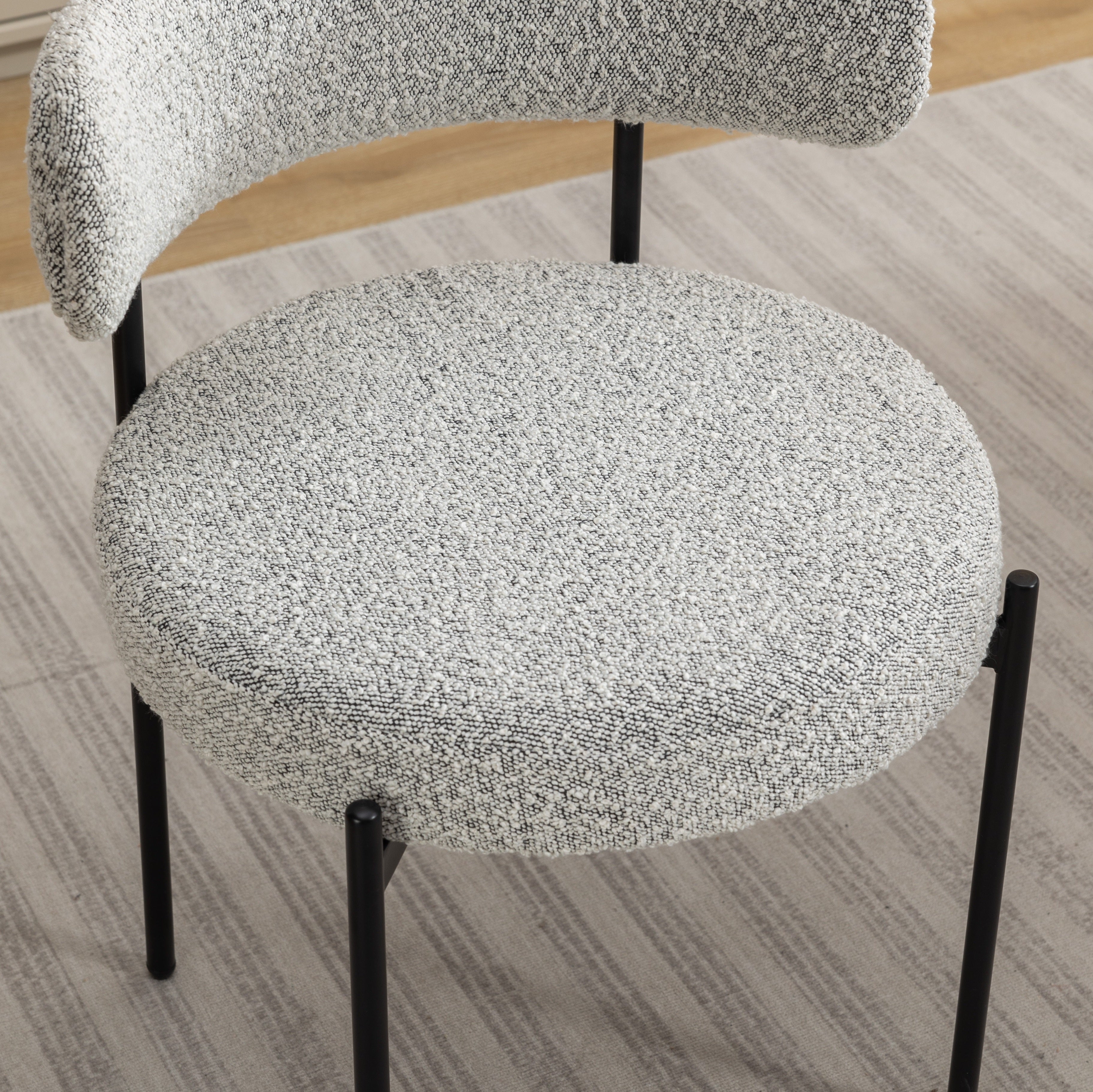 Roundhill Furniture Burbank Modern Round Boucle Dining Chairs, Set of 2 - Mid Century Style Upholstered Seating for Kitchen, Dining Room & Breakfast Nook - Comfortable & Stylish Home Decor