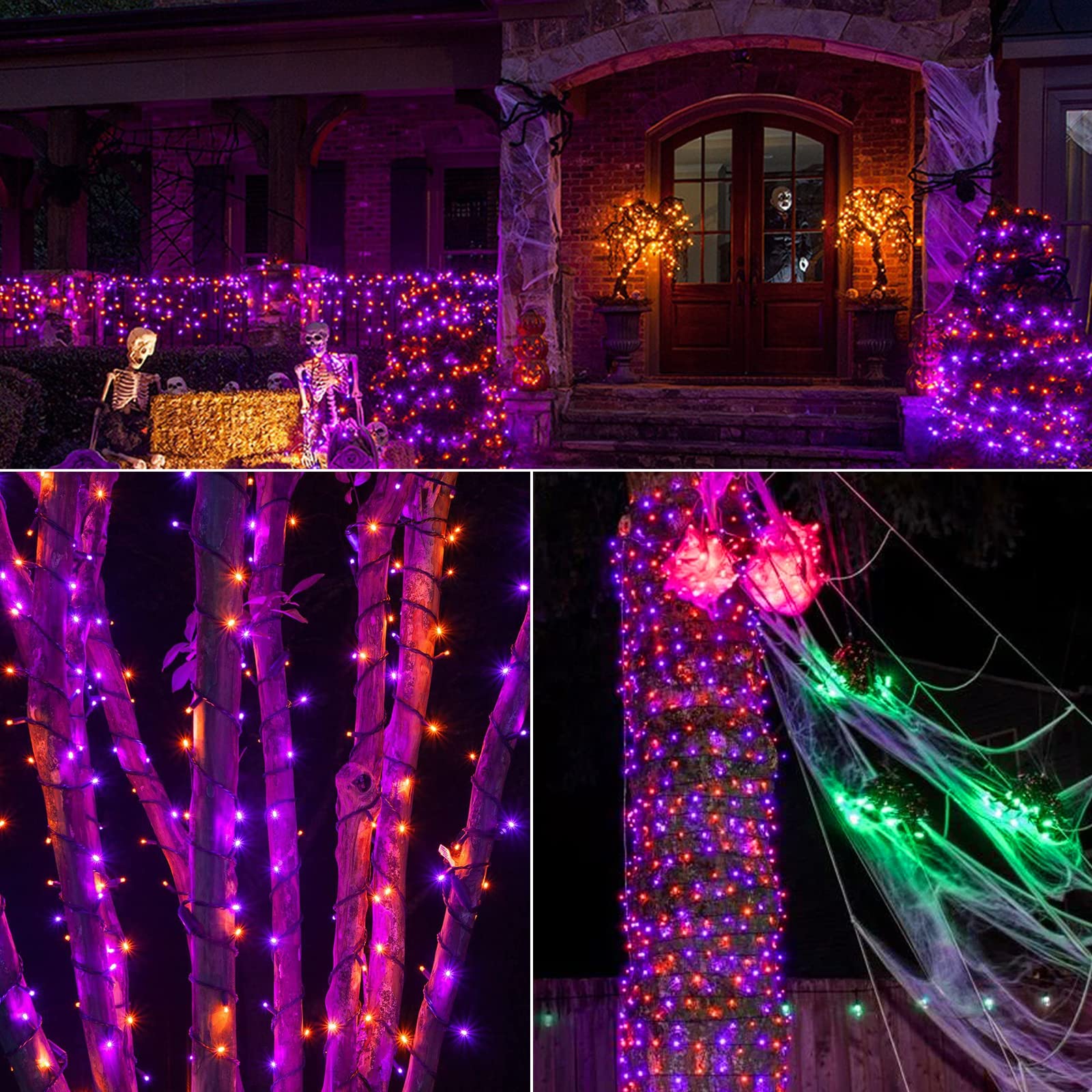 Brizled Purple & Orange Halloween String Lights - 95.14ft 240 LED Connectable Outdoor Lights with Timer & 8 Modes, Waterproof Plug-in Mini Lights for Spooky Halloween Decorations - Perfect for Porch, Yard, Party, and Haunted House Decor