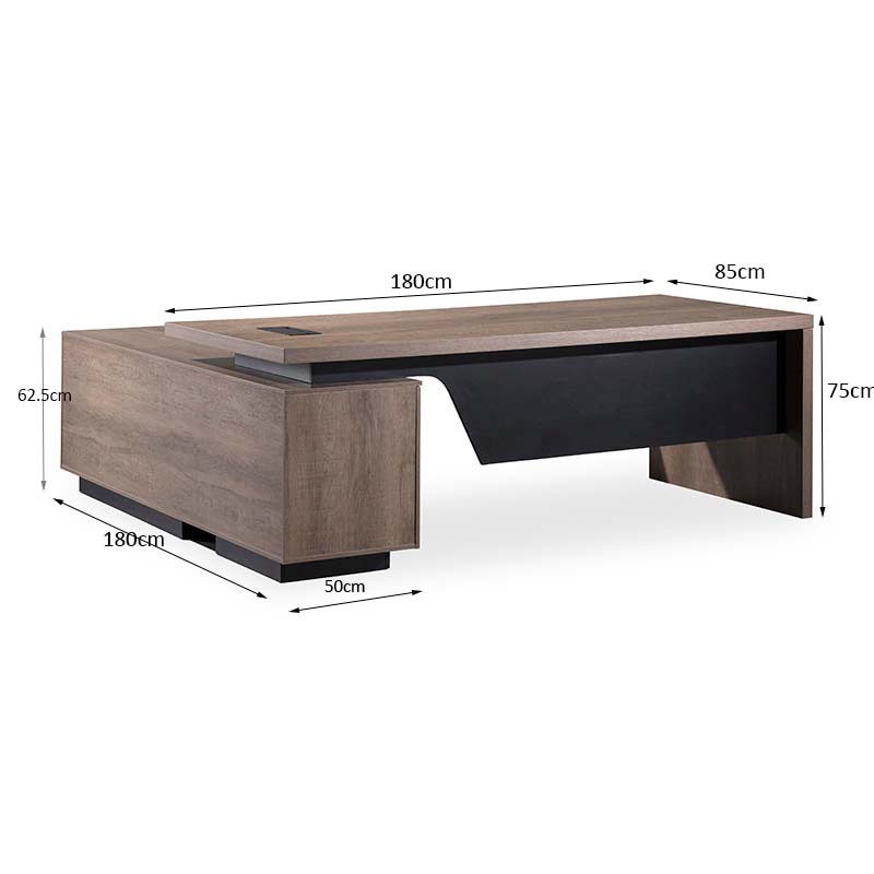BALDER Executive Desk with Left Return 1.8M-2.0M - Warm Oak & Black Finish - Premium Office Furniture for Home & Business Workspaces