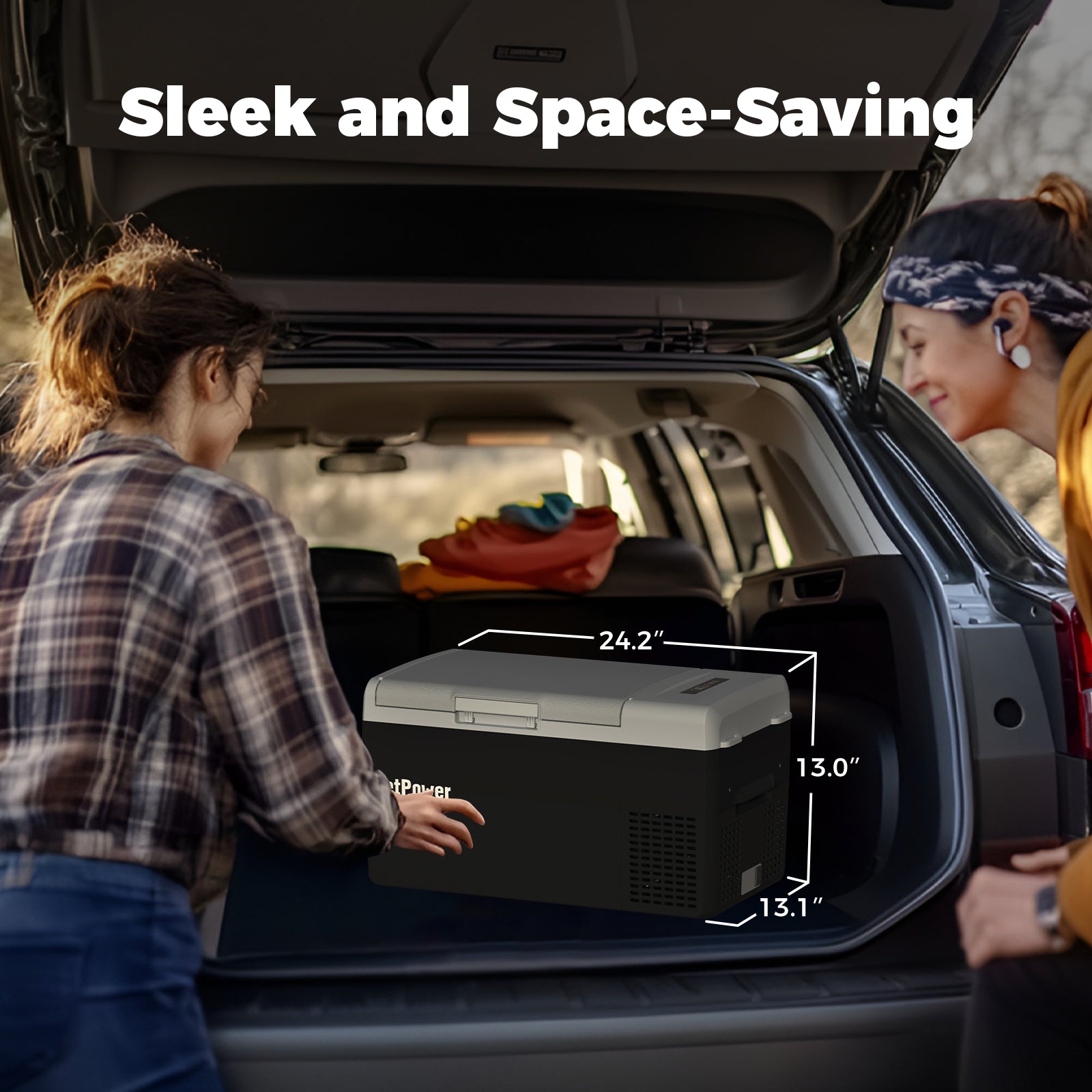 Setpower FC15 12V Portable Car Refrigerator - 15.8 Quart (15L) Compact Freezer Cooler for Van Life, Camping, Road Trips & Outdoor Adventures - Energy Efficient Black Mini Fridge