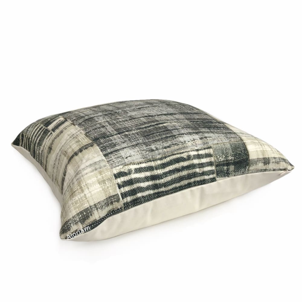 Ethnic Patchwork Cotton Pillow Cover - Black Gray Cream Print, Boho Home Decor for Living Room, Bedroom & Sofa