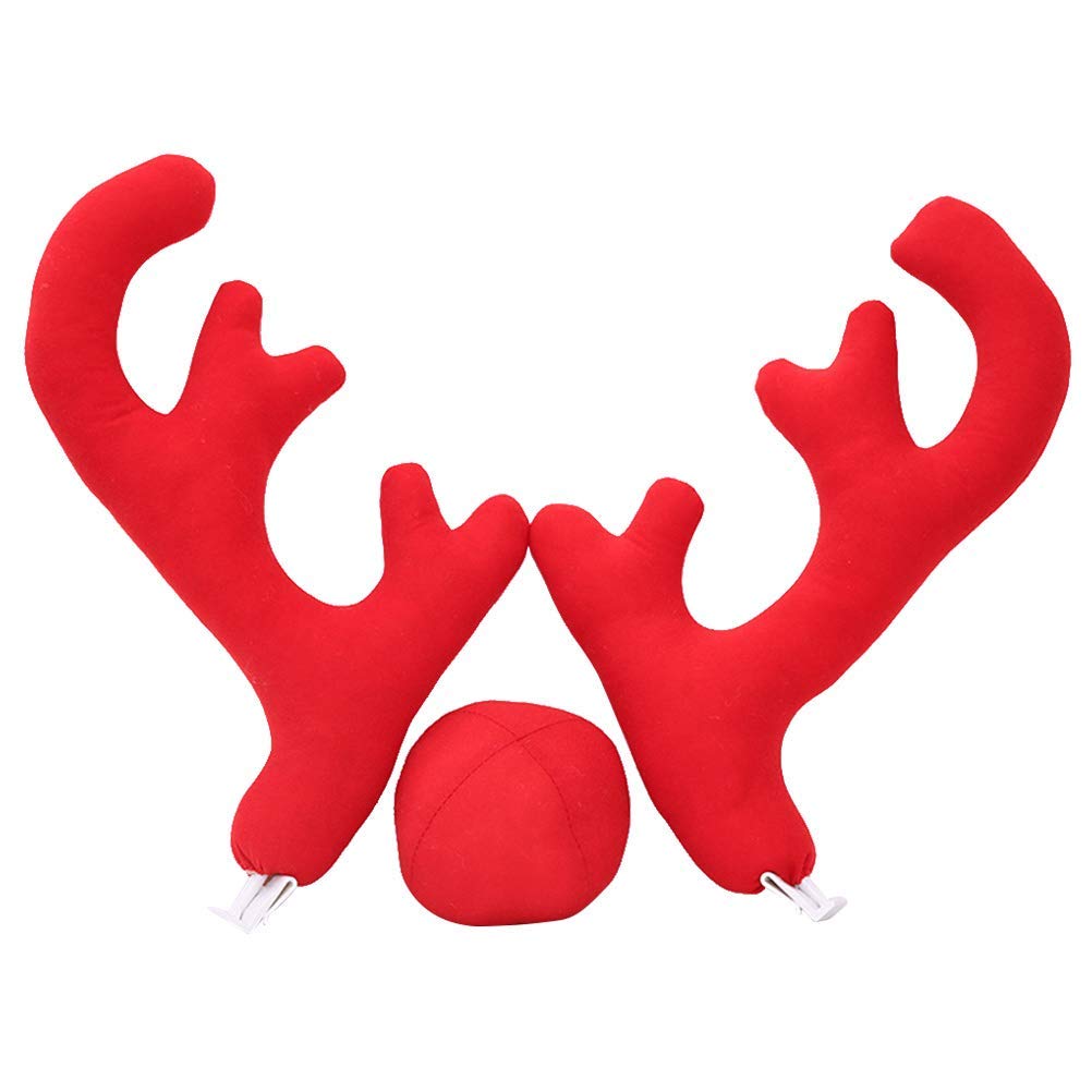 3pcs Red Christmas Car Antlers with Nose - Festive Vehicle Decor Kit for Sedan, SUV, Truck - Perfect for Holiday Parades, Christmas Parties & Neighborhood Decorations