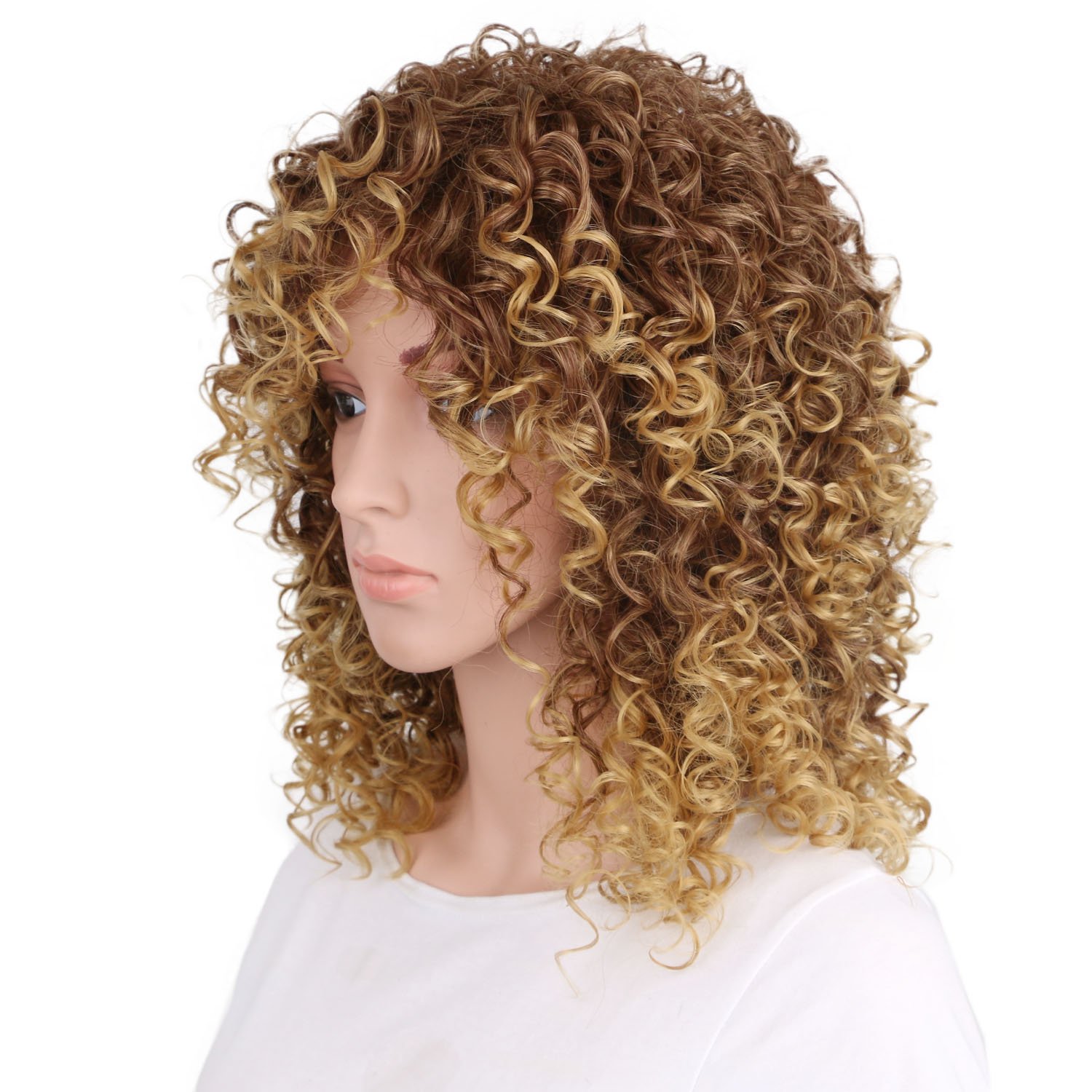 Short Kinky Curly Ombre Afro Wigs for Black Women - Synthetic Hair Wig with Wig Cap in Blonde & Brown Shades | Perfect for Cosplay, Halloween, and Daily Protective Styling