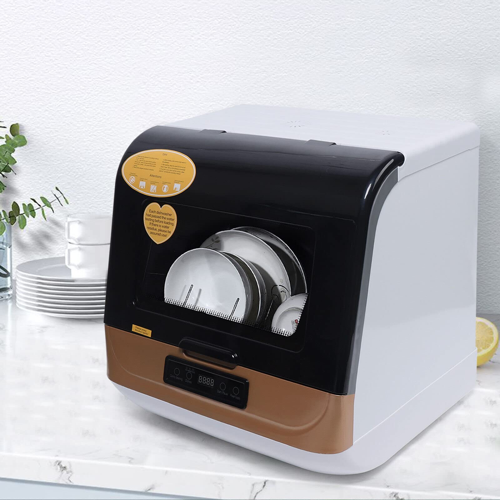 Portable Mini Countertop Dishwasher - Compact 12-20 Place Settings Dishwasher with 3 Wash Modes, High Temperature & Air-Dry, Built-in Water Inlet - Perfect for Small Apartments, RVs, Dorms, Campers & Tiny Homes (Gold)