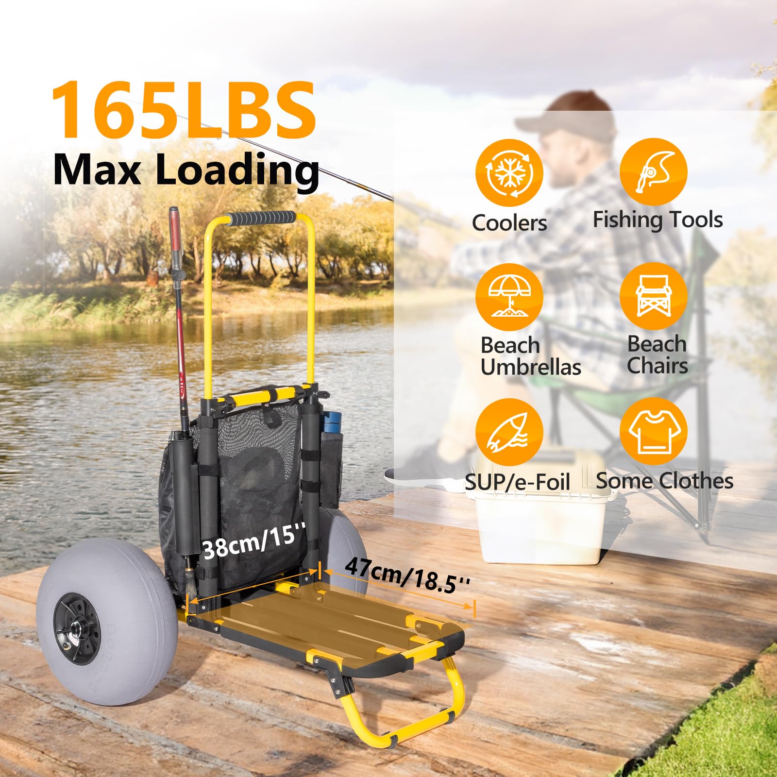 Bonnlo Beach Fishing Cart - Heavy Duty Foldable Beach Wagon with 12