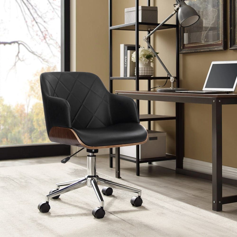 Ergonomic Wooden Office Chair with Fabric Seat - Black - Comfortable & Durable for Home Office, Study, or Workspace