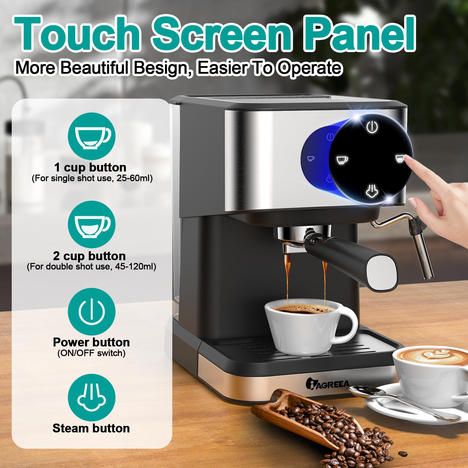 IAGREEA 20 Bar Espresso Machine with Milk Frother - 50oz Water Tank, Stainless Steel Coffee Maker for Cappuccino & Latte - Home Barista Gift for Mom & Dad - Perfect for Morning Brews & Entertaining Guests