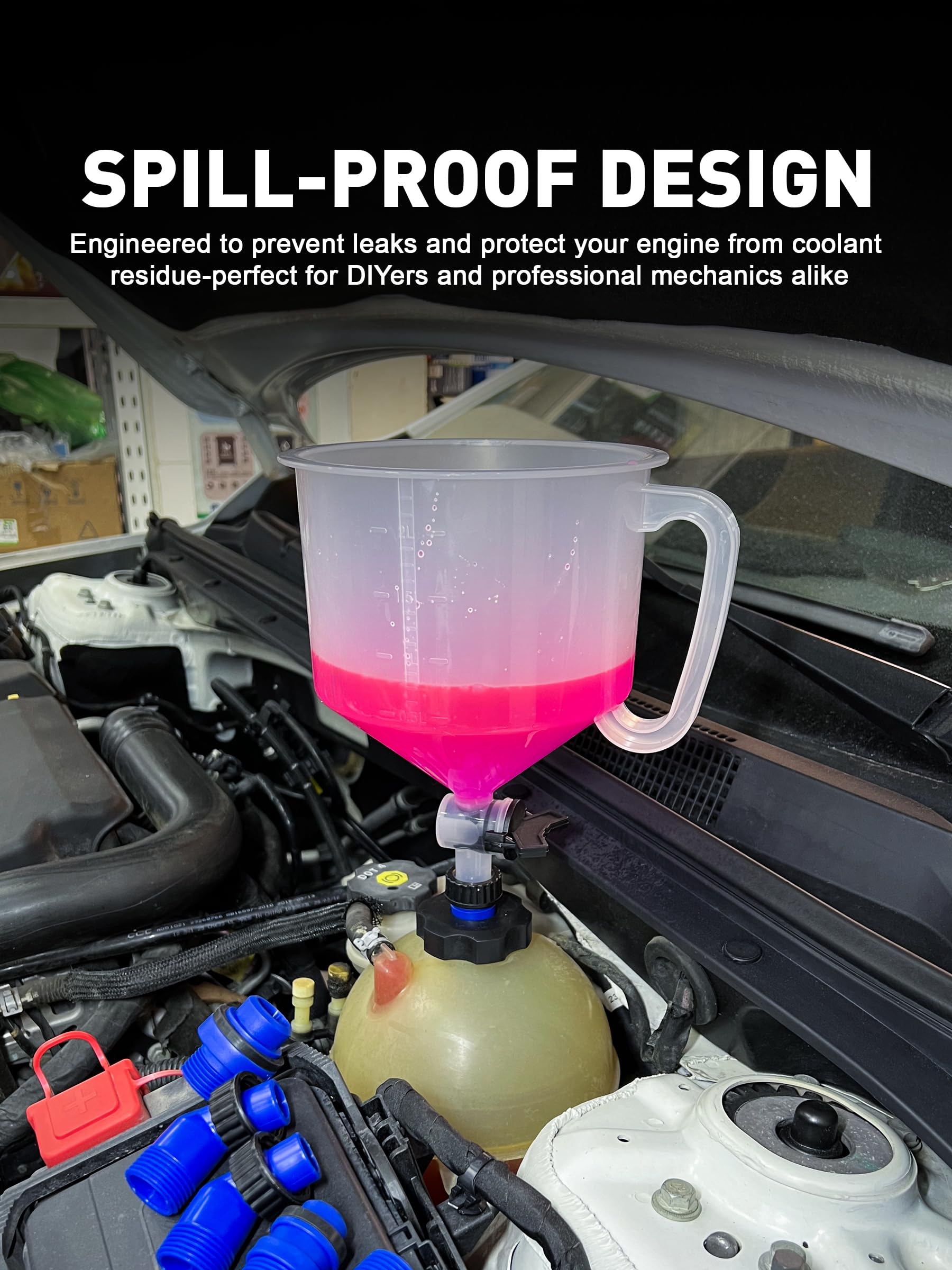 SMART JERRY - Universal Coolant Bleeder Kit with No-Spill Radiator Burping Funnel, Car Cooling System Flush Tool - Perfect for DIY Auto Maintenance & Engine Cooling System Service