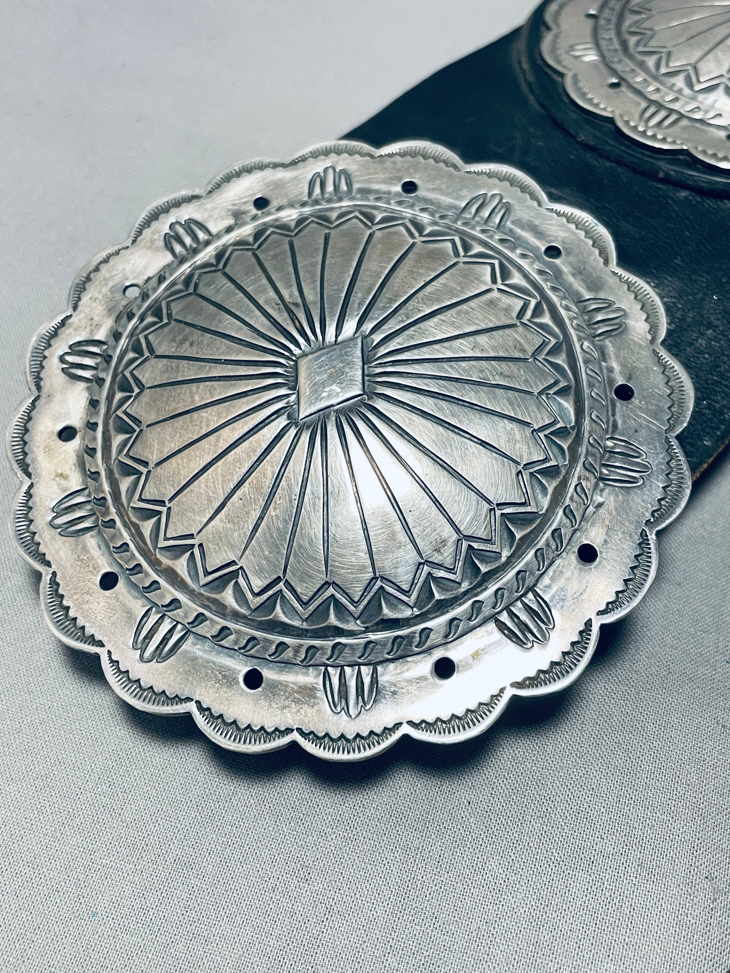 Vintage Navajo Sterling Silver Concho Belt - 1104g Authentic Native American Jewelry for Western Fashion & Boho Style