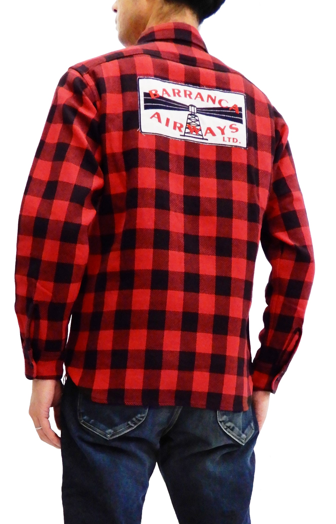 TOYS McCOY Men's Buffalo Check Plaid Flannel Shirt - Long Sleeve Button Up with Patches (TMS1809) Red/Black - Casual Wear, Outdoor Activities & Vintage Style Fashion