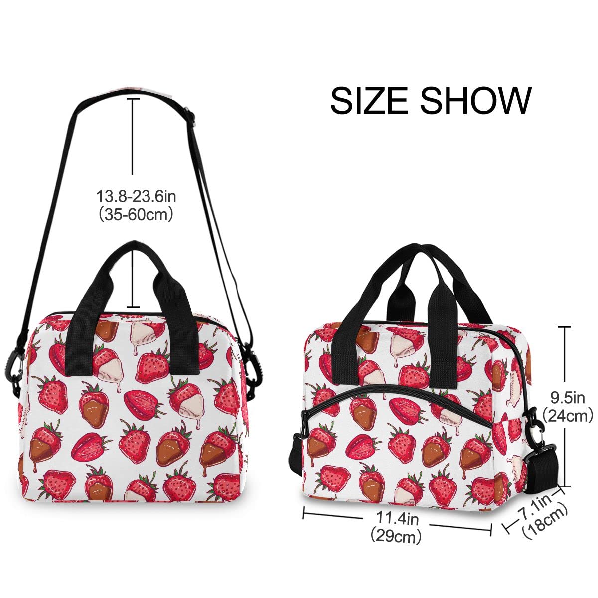 Insulated Lunch Bag for Women & Men - Reusable Leakproof Cooler Tote with Strawberry Chocolate Design - Perfect for Work, School, Picnics & Outdoor Activities