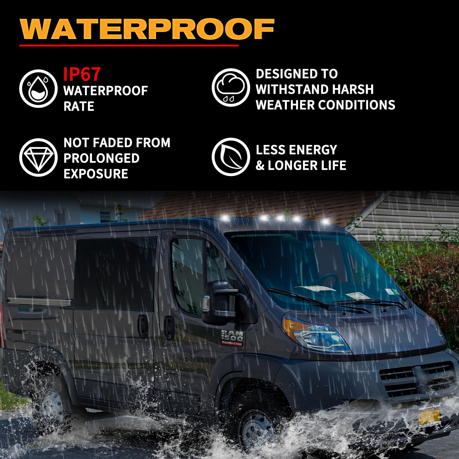 POPMOTORZ 5-Pack White LED Cab Roof Lights & Clearance Marker Lights for 2014-2020 Dodge RAM ProMaster 1500/2500/3500 - Waterproof Truck Roof Running Lights for Pickup Trucks, Vans & Commercial Vehicles (Ideal for Night Driving & Enhanced Visibility)