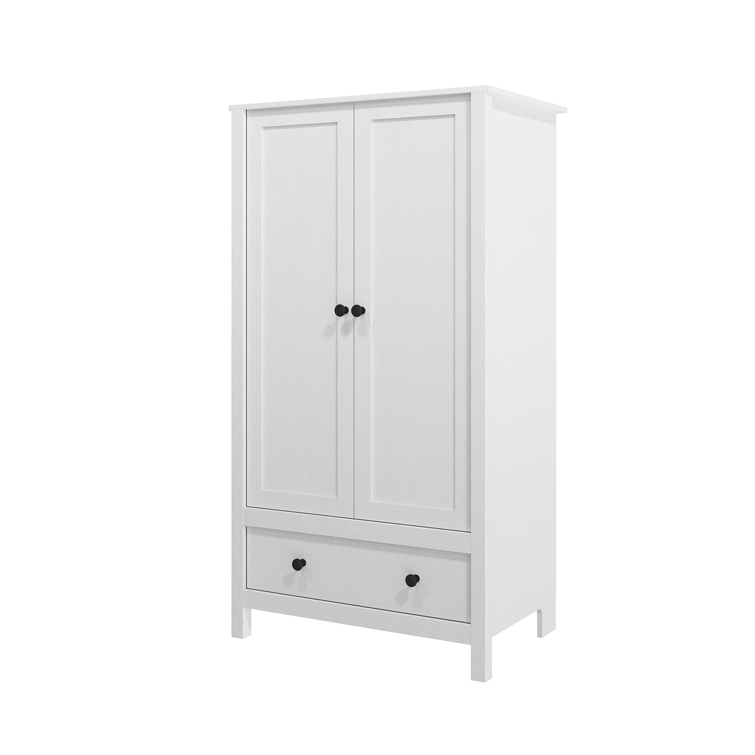 Panana 2 Door Wardrobe Closet with Drawer - White Wooden Armoire for Bedroom Storage | Perfect for Organizing Clothes, Shoes & Accessories in Master Bedroom, Guest Room or Dorm