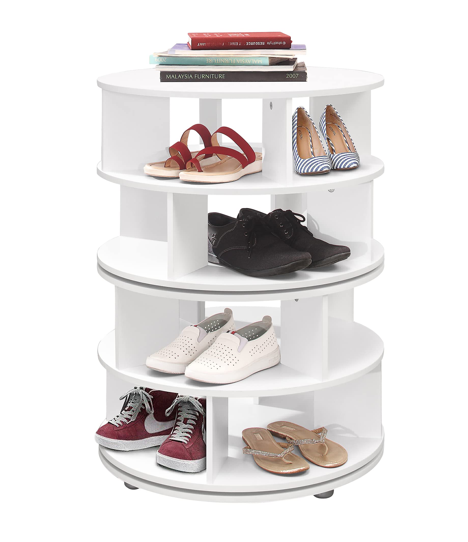 360° Rotating Shoe Rack Organizer - 4-Tier Lazy Susan Shoe Storage for Closet, Entryway, Bedroom & Hallway | Space-Saving White Shoe Shelf | Perfect for Small Spaces & Shoe Collection Organization