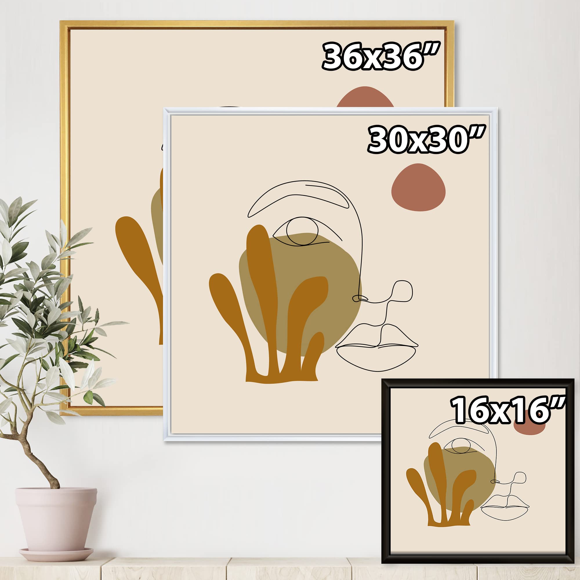 One Line Art Portrait of Woman in Terracotta Tones - Modern Framed Canvas Wall Art Print - Perfect for Living Room, Bedroom & Office Decor