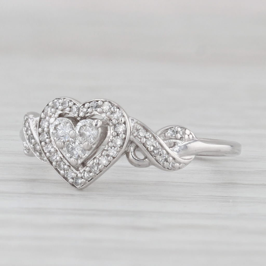 0.20ctw Diamond Heart Halo Promise Engagement Ring - 10k White Gold Size 7 - Perfect for Proposals, Anniversaries & Romantic Gifts