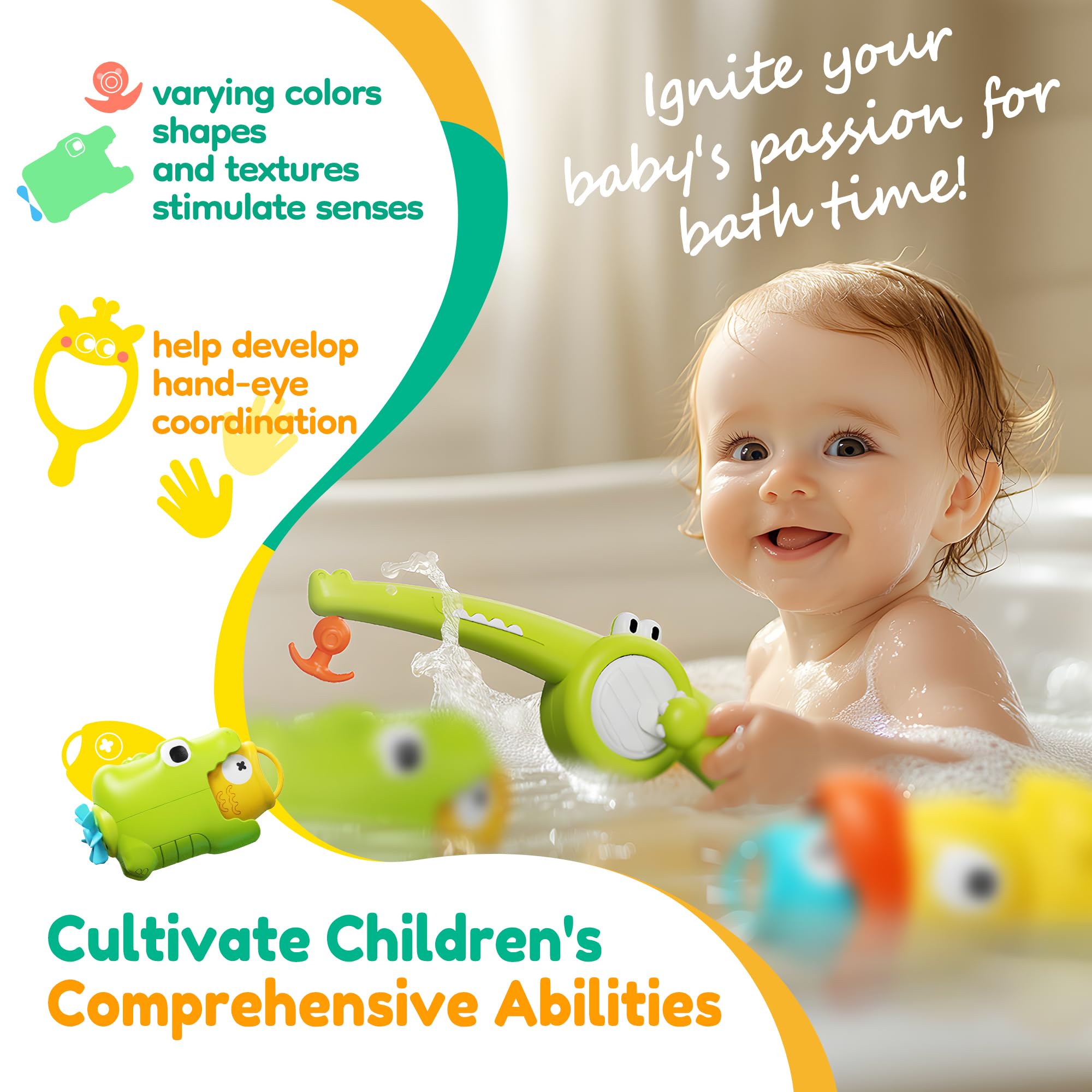Non-Toxic Mold-Free Kids Bath Toys - Fun Toddler Fishing Game Set with Fishing Net, Perfect Birthday Gift for Boys & Girls Ages 3-5 | Water Play Toys for Bathtub, Pool & Beach | Encourages Sensory Play & Early Learning