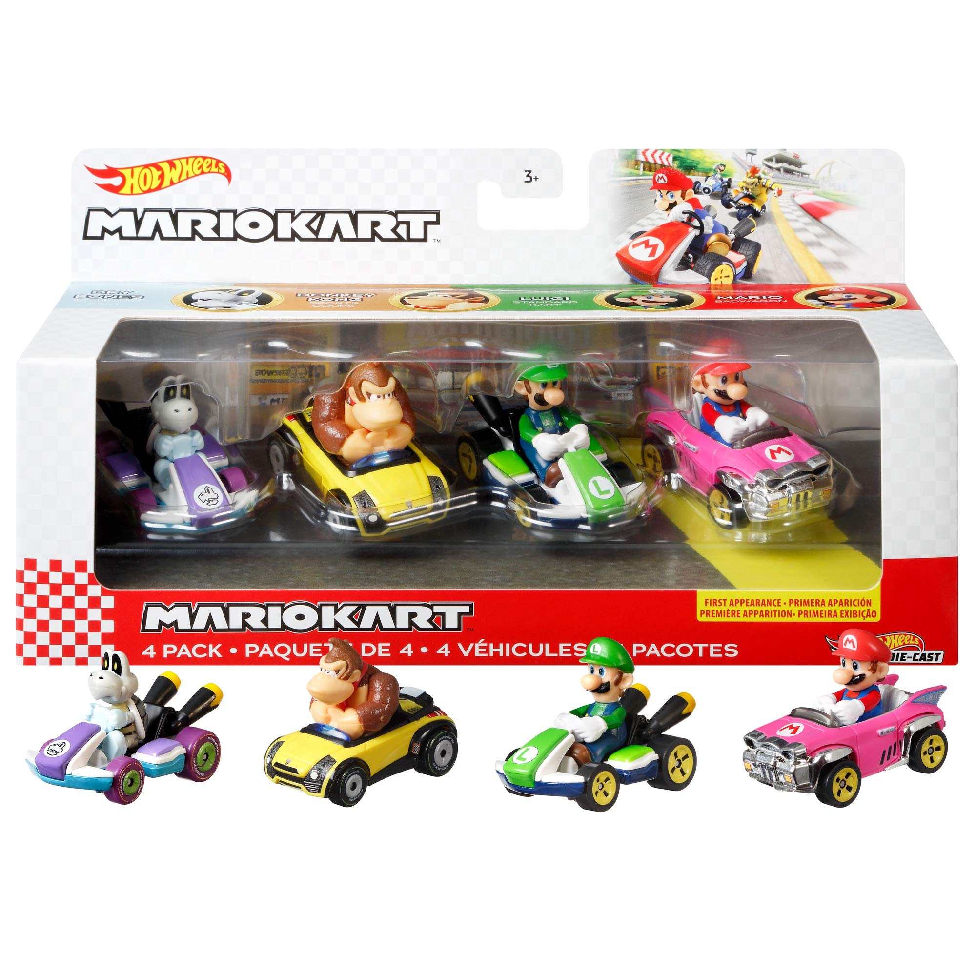 Hot Wheels Mario Kart Vehicle 4-Pack - Collectible Toy Cars with 4 Fan-Favorite Characters Including 1 Exclusive Model - Perfect Gift for Kids & Mario Kart Fans Ages 3+ - Great for Playtime, Collection Display & Birthday Parties