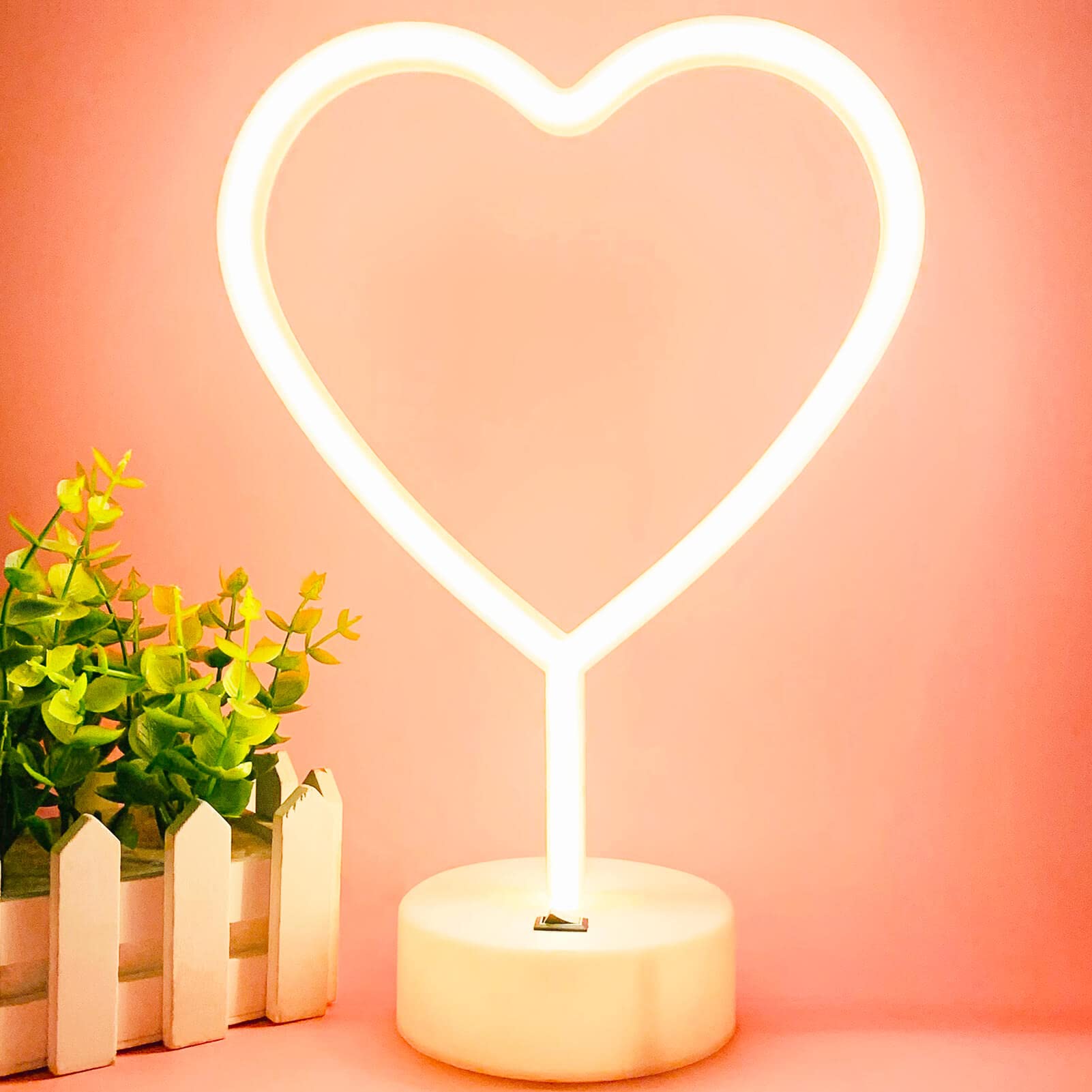 Heart Shaped LED Neon Light - USB/Battery Powered Romantic Bedroom Night Light with Base, Perfect for Valentine's Day Decor, Anniversary Gifts, Wedding Decorations & Cozy Bedroom Ambiance