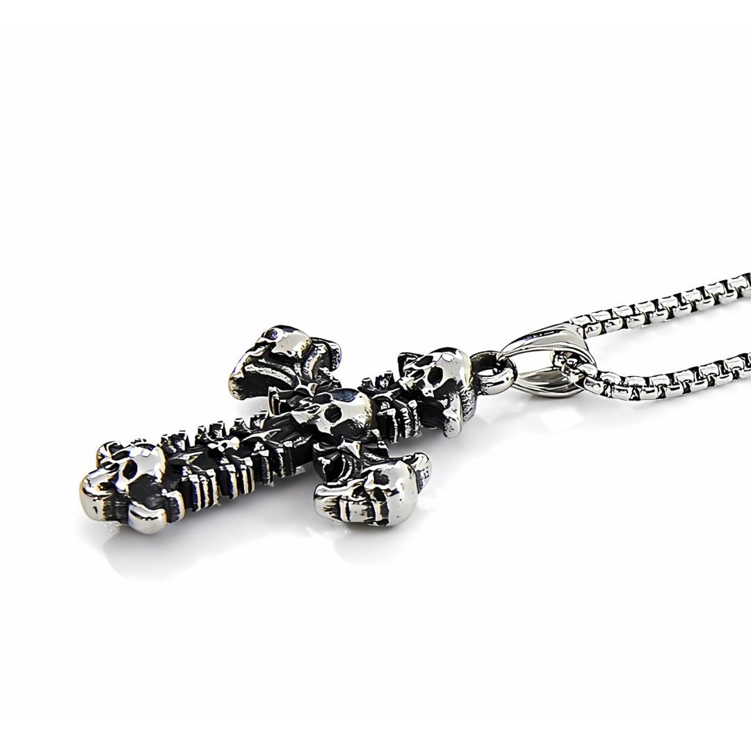 Halloween Skull Cross Pendant Herringbone Chain Necklace - Gothic Jewelry for Women | HL027 | Perfect for Costume Parties, Cosplay & Dark Fashion Accessories