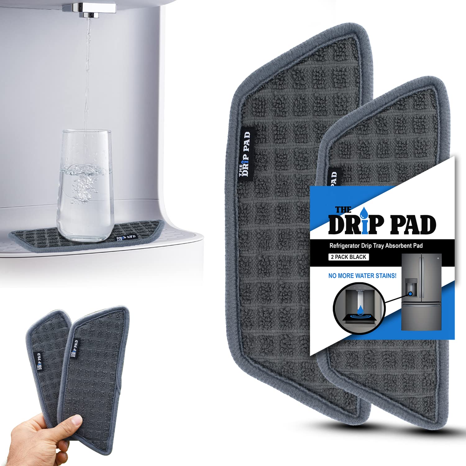 Refrigerator Drip Catcher for Water Tray - 2 Pack Grey Rectangular Ice & Water Dispenser Pan Protector - Prevents Spills, Mineral Build-Up & Water Splatter - Perfect for Kitchen & Home Organization