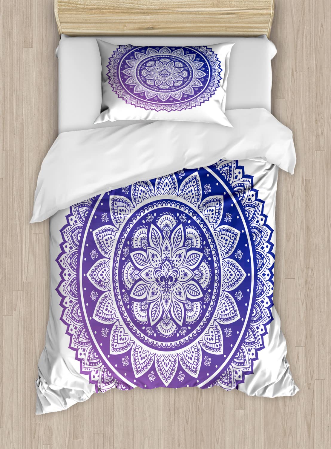 Ambesonne Mandala Duvet Cover Set 2-Pack Twin Size - Bohemian Floral Pattern with Navy Blue Indigo Design - Includes 2 Duvet Covers & 2 Pillowcases for Bedroom Decor & Guest Room Styling