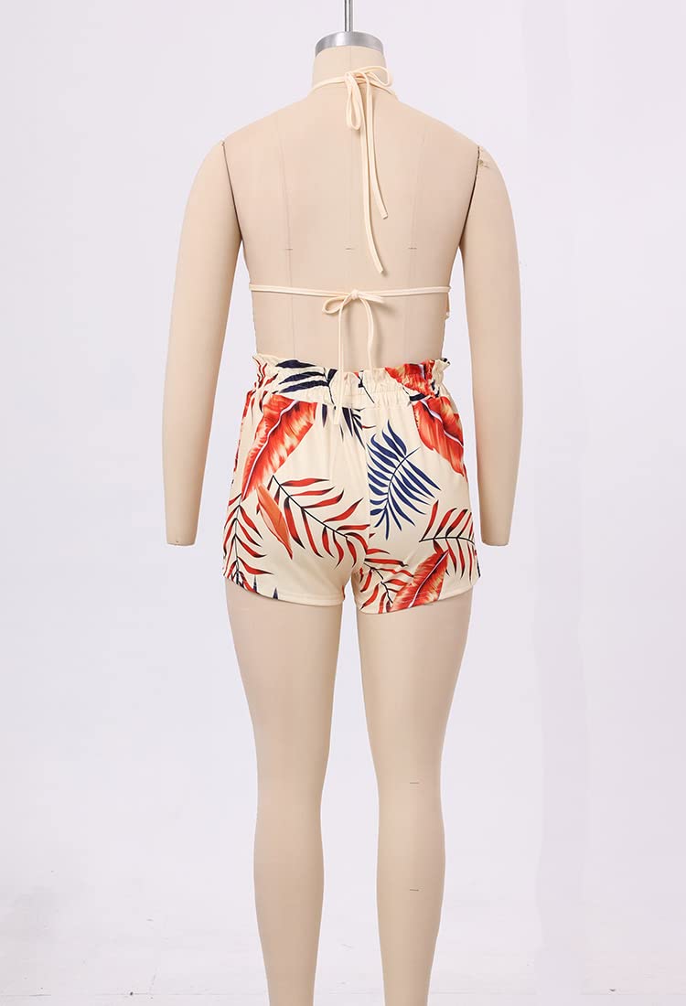 Women's Hawaiian 3-Piece Outfit Set - Floral Print Blouse, Casual Mini Shorts & Tank Top | Summer Beachwear, Vacation Outfit, Tropical Party Dress