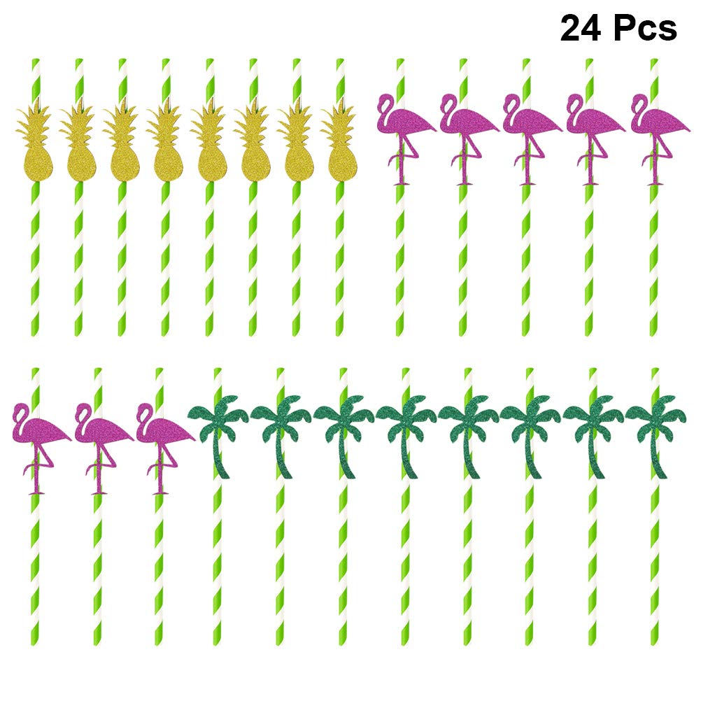 24pcs Hawaiian Party Drinking Straws - Biodegradable Paper Straws for Tropical Luau, Beach Themed Decorations & Summer Cocktail Accessories | Perfect for Hawaiian Luau Parties, Beach Weddings, Poolside Drinks & Tropical Themed Events