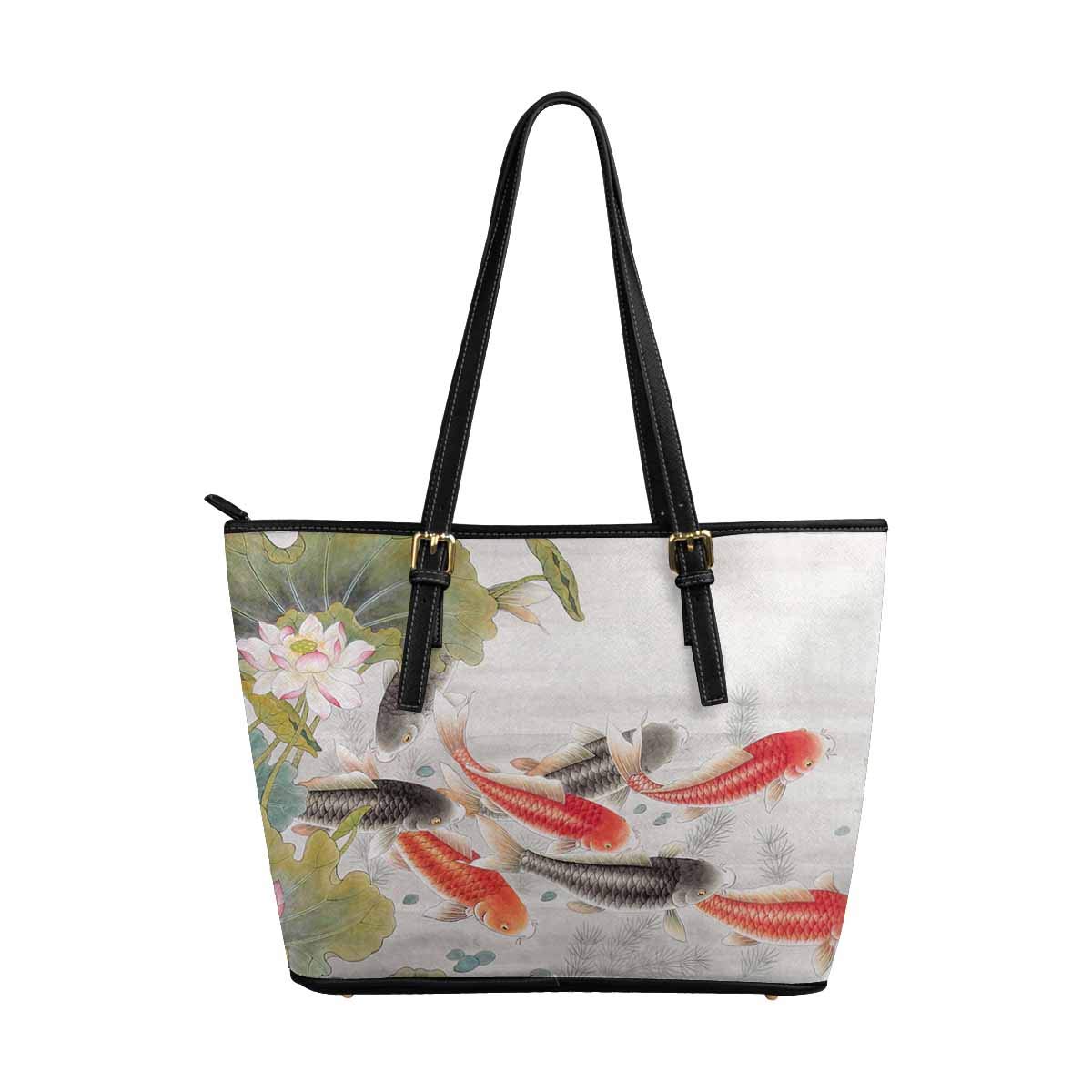 InterestPrint Sea Life Goldfish Koi Fish Leather Tote Shoulder Bag for Women - Stylish & Durable Handbag for Work, Travel & Shopping