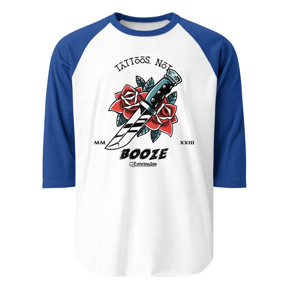 Rose Dagger Design 3/4 Sleeve Raglan Shirt for Tattoo Lovers - Stylish Casual Wear for Tattoo Shops, Concerts & Alternative Fashion