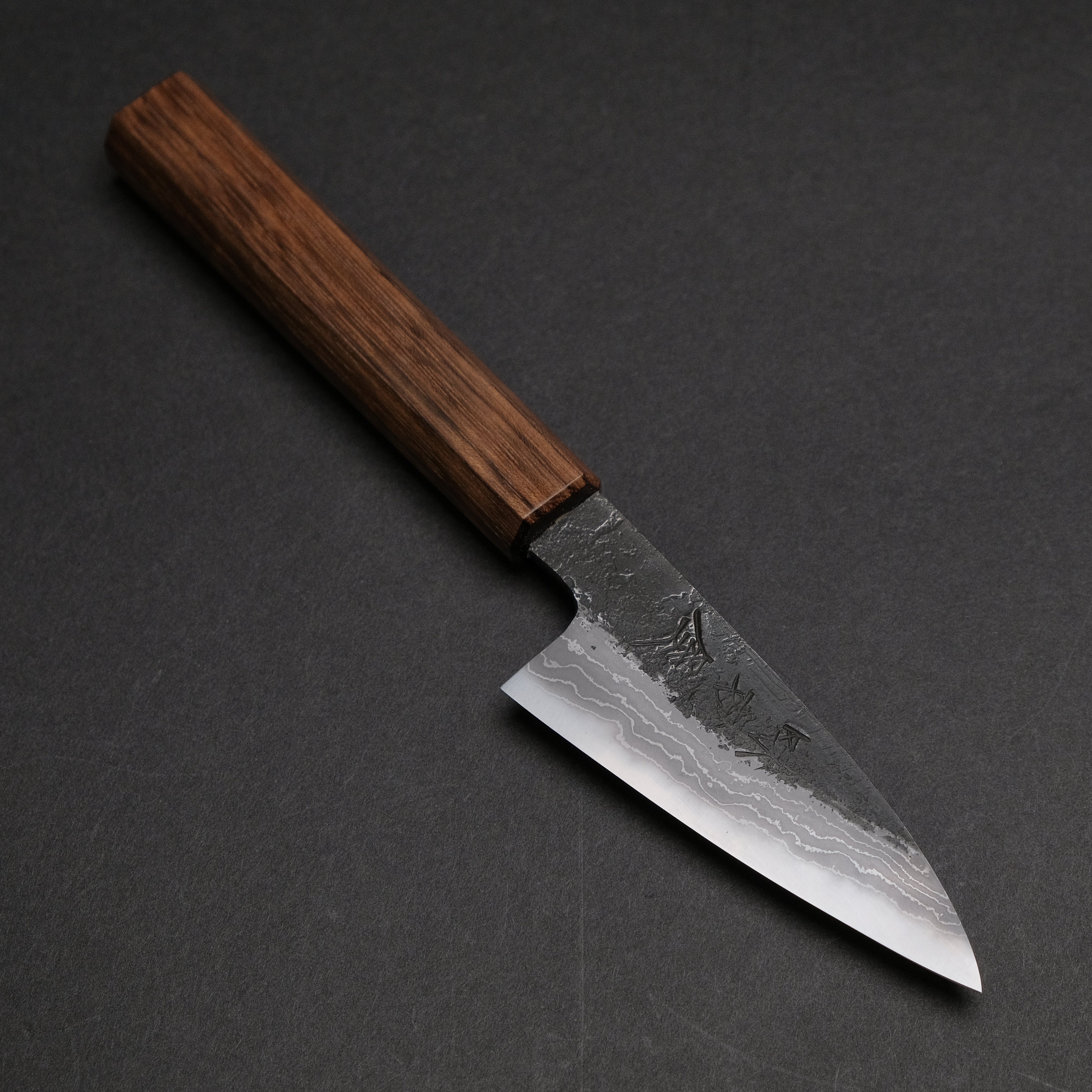 Premium Ajikataya White #2 Nashiji Damascus Petty Knife 85mm - Handcrafted Japanese Kitchen Knife with Obankole Handle (#64) - Perfect for Slicing, Dicing & Precision Cutting Fruits, Vegetables & Boneless Meat