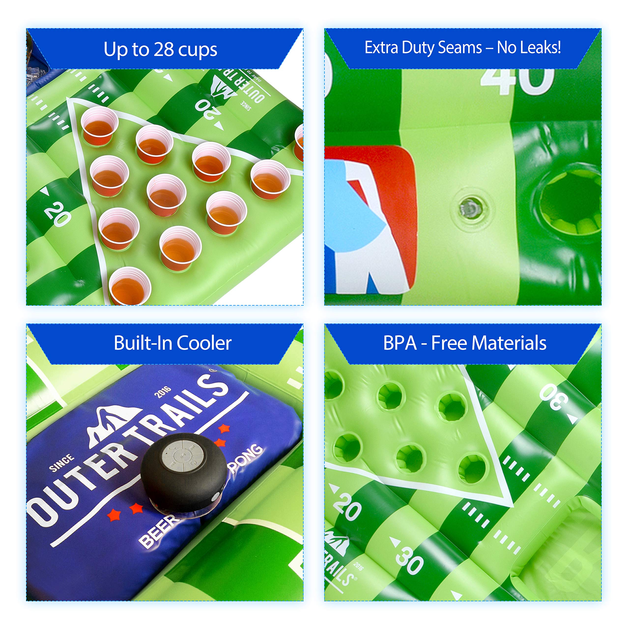 Inflatable Beer Pong Table with Built-in WiFi Speaker, 4 Glow-in-the-Dark Balls & Removable Cooler Cover - Perfect for Pool Parties, Beach Games & Backyard BBQs