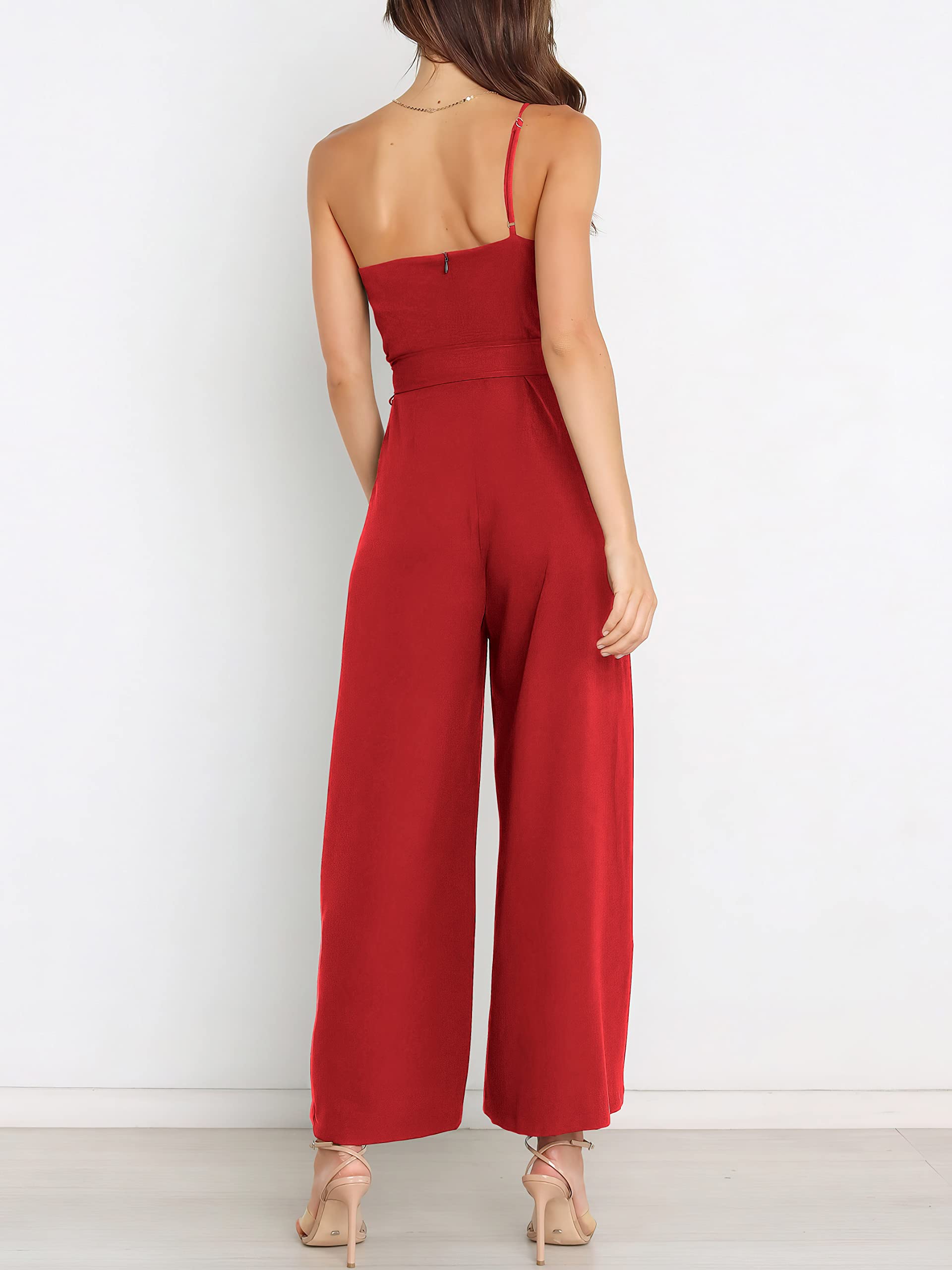 ANRABESS Women's One Shoulder Sleeveless Jumpsuit - Summer Wide Leg Romper with Belt | Trendy Casual Outfit for Beach, Party & Vacation 2025