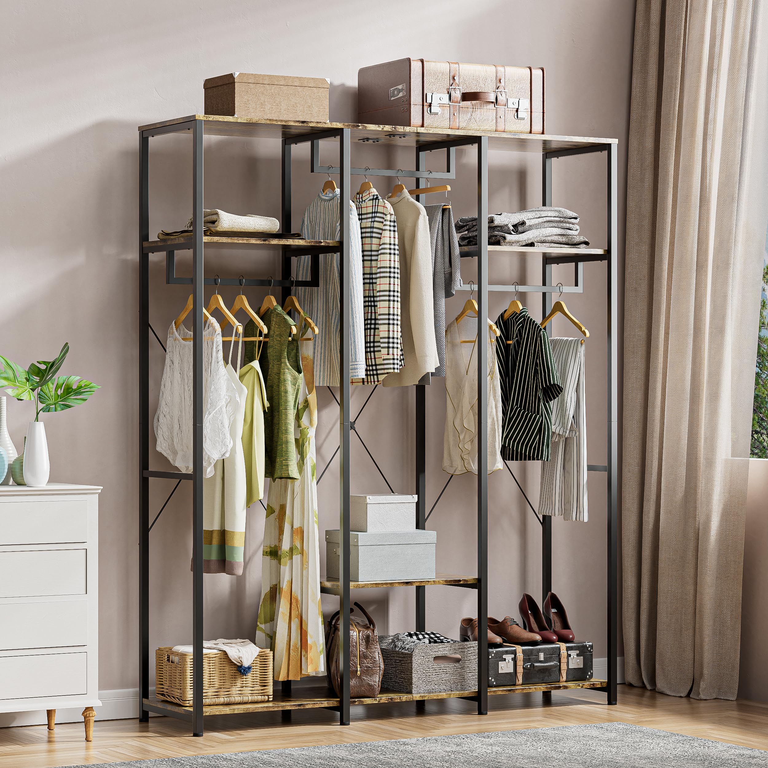 Sturdy Open Wardrobe Clothes Rack with Shelves - Freestanding Closet Organizer for Bedroom (40x150x182cm) - Perfect for Small Spaces, Dorm Rooms & Apartment Living