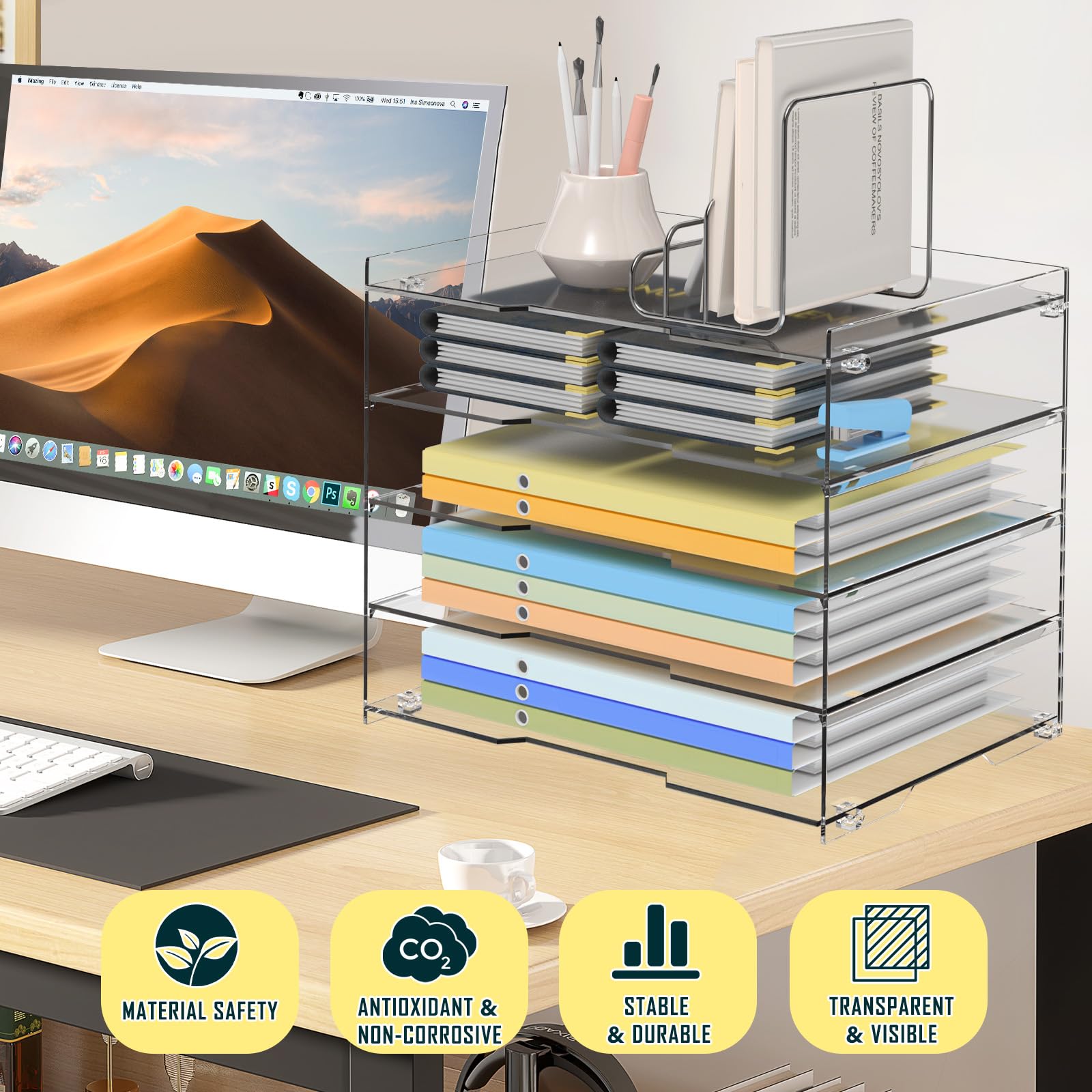 5 Tier Clear Acrylic Desk Organizer - Letter Tray File Holder for Office, Home & School Organization | Perfect for Paper, Mail, Documents & Office Supplies Storage